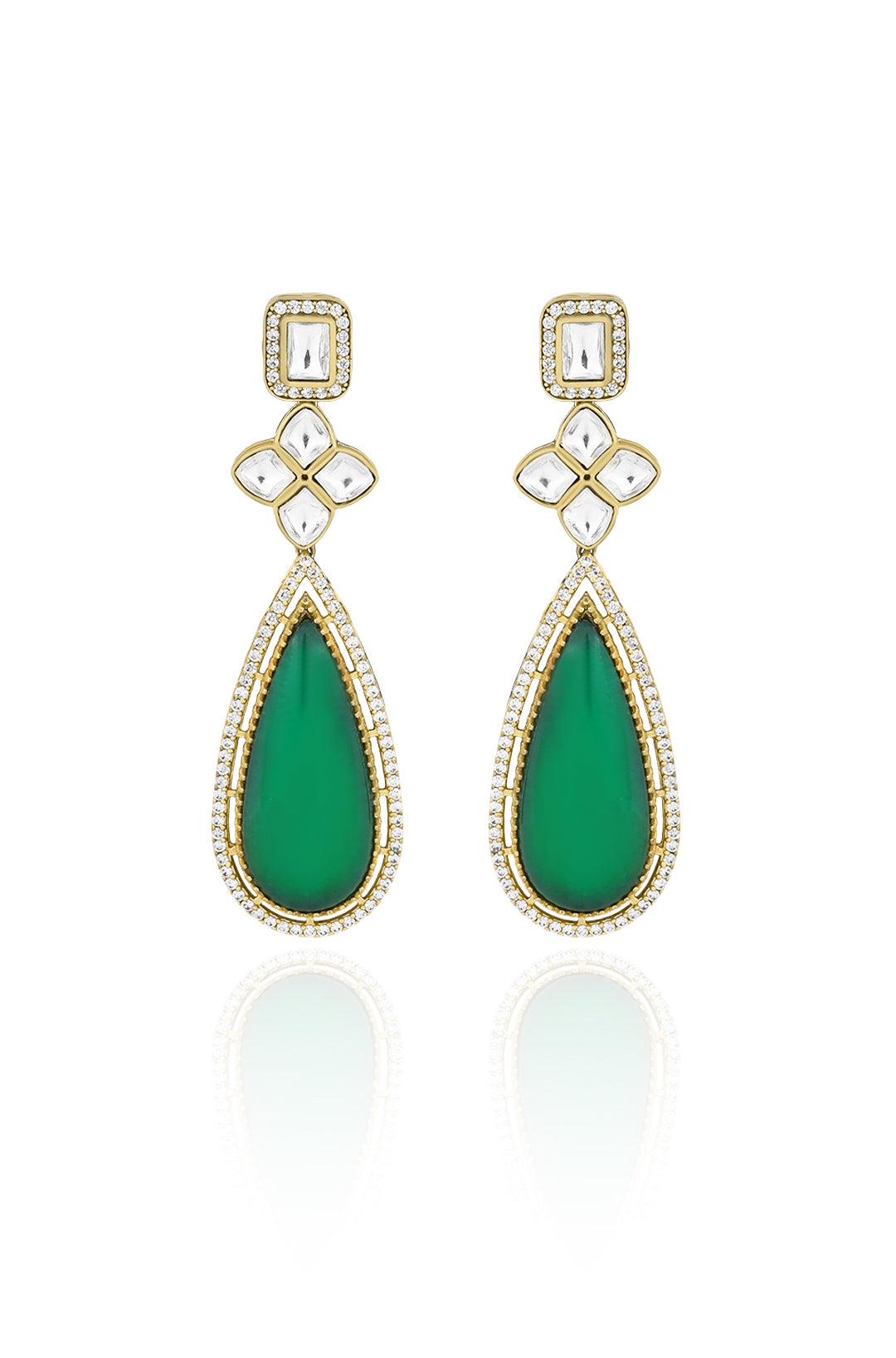 Victorian Mint CZ Polki Necklace Set - Dyulokha