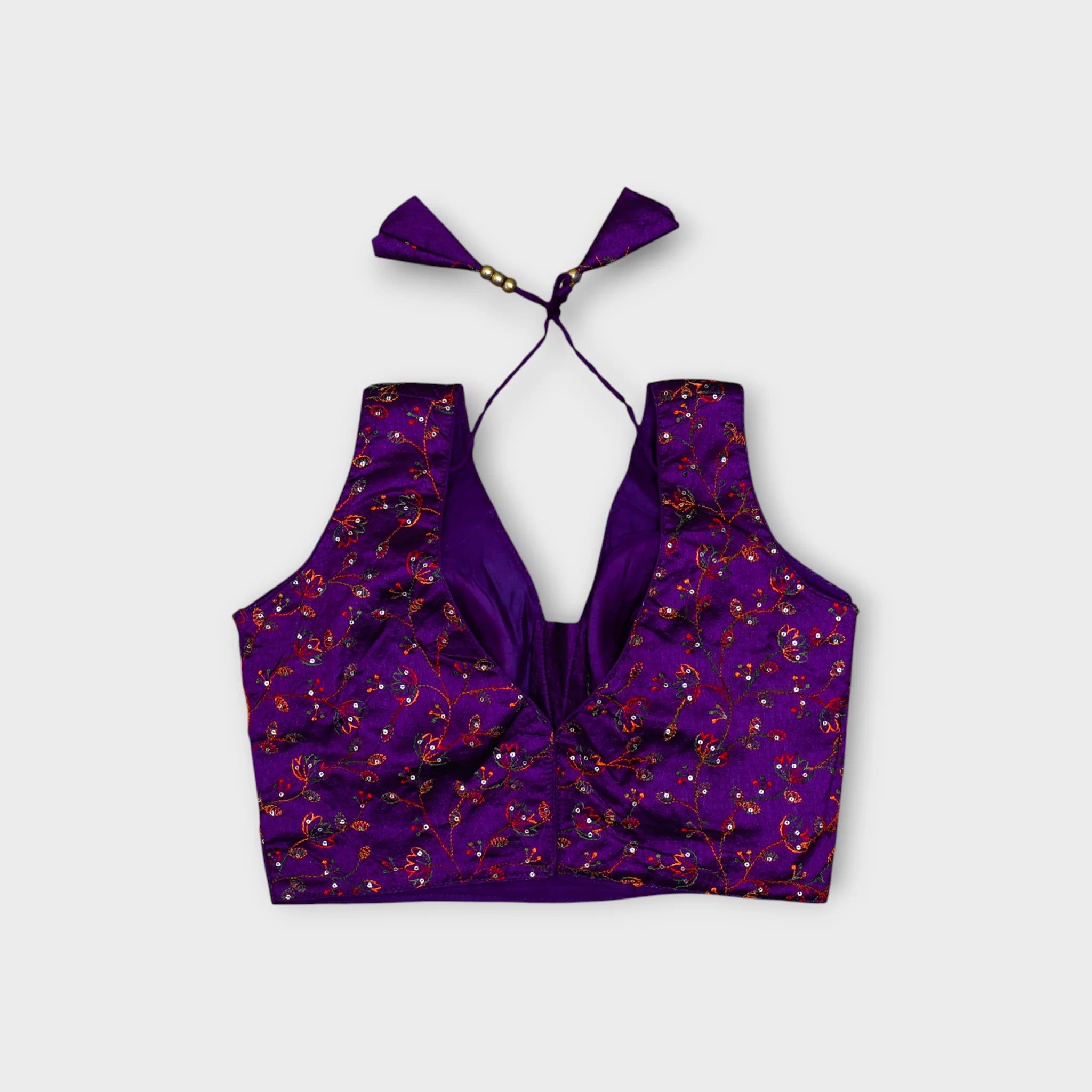 Silk V Neck Embroidered Readymade Blouse