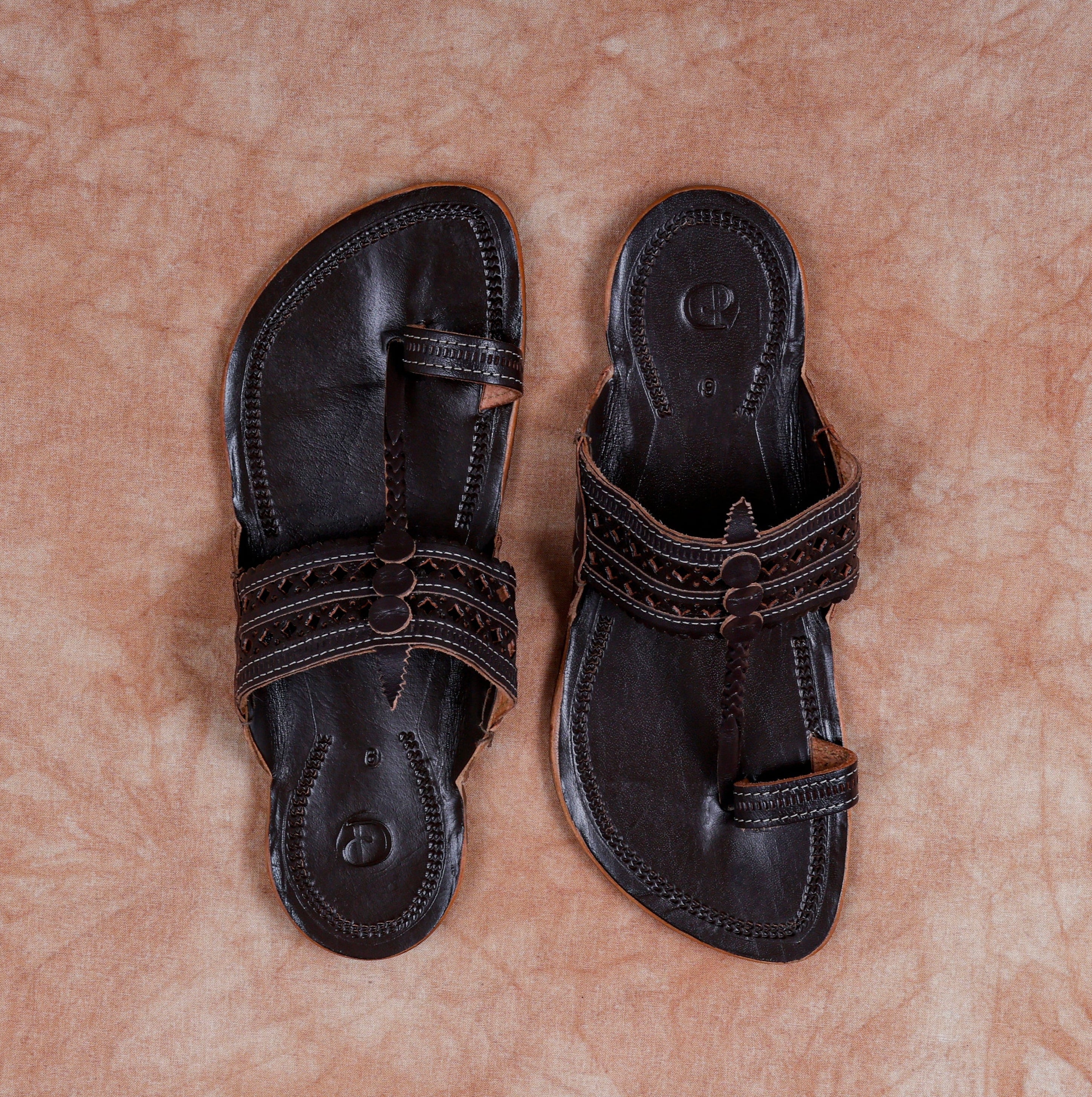 Dark Brown Glossy Leather Kolhapuri Sandals