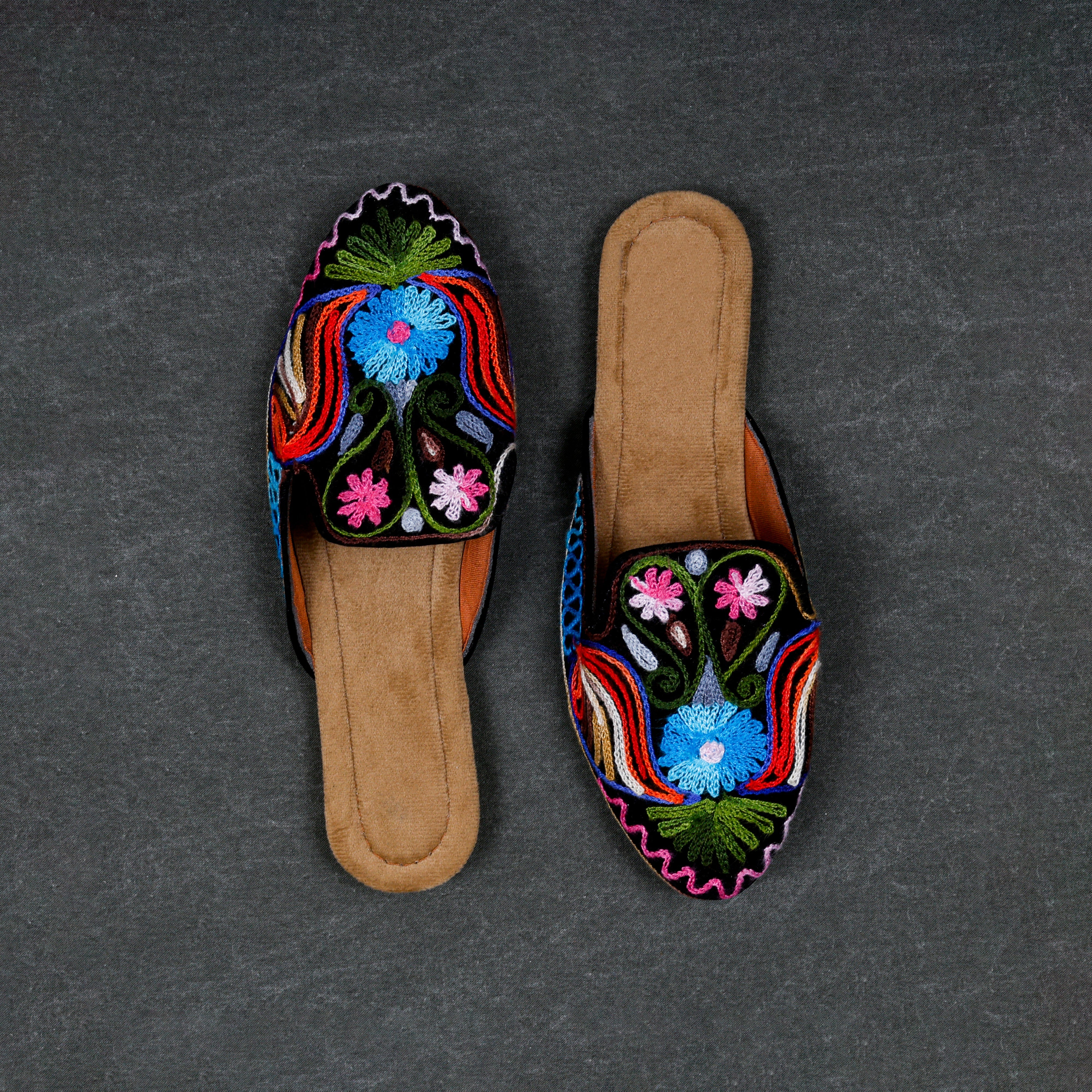 Velvet Multicolor Pointed Mules