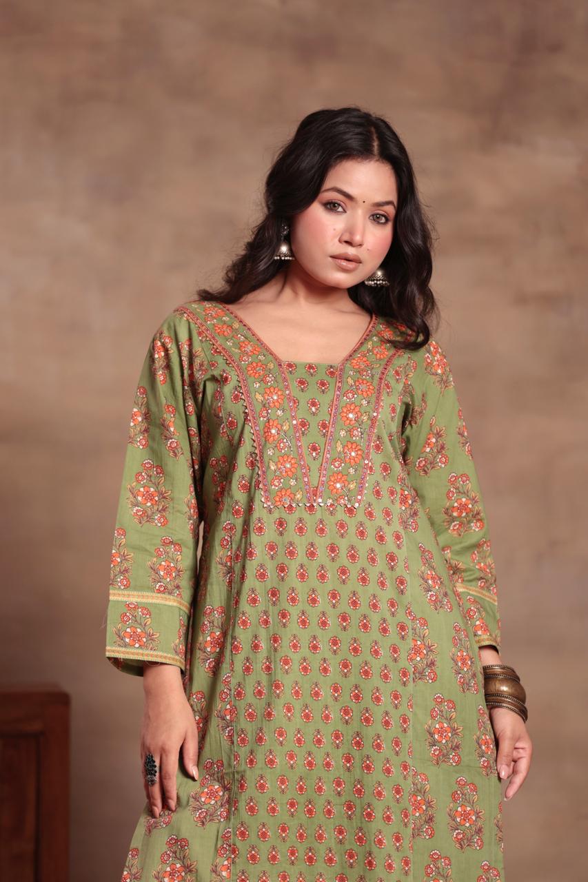 Mirror Work Cotton Kurta Set