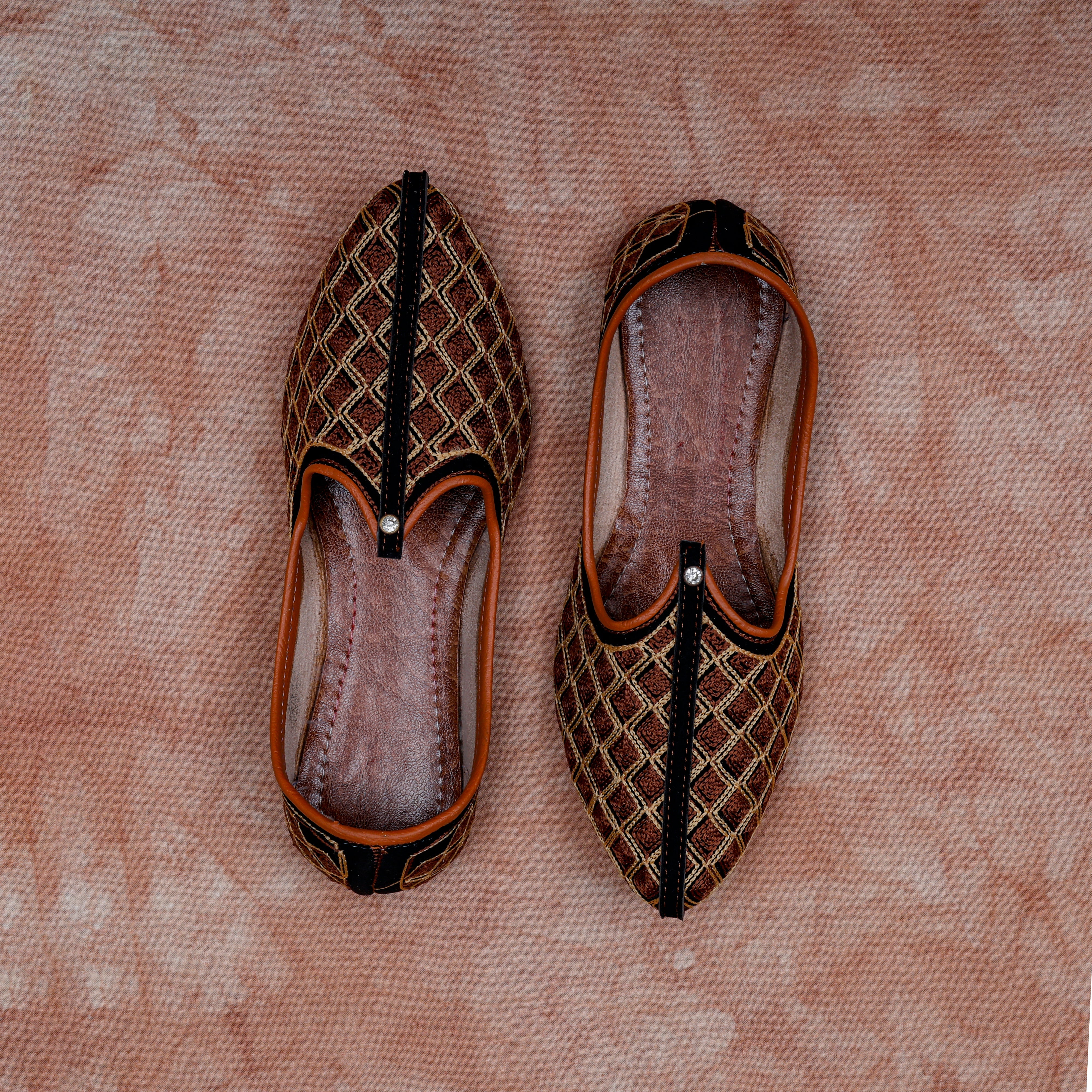 Textured Brown Artisan Jutti Flats