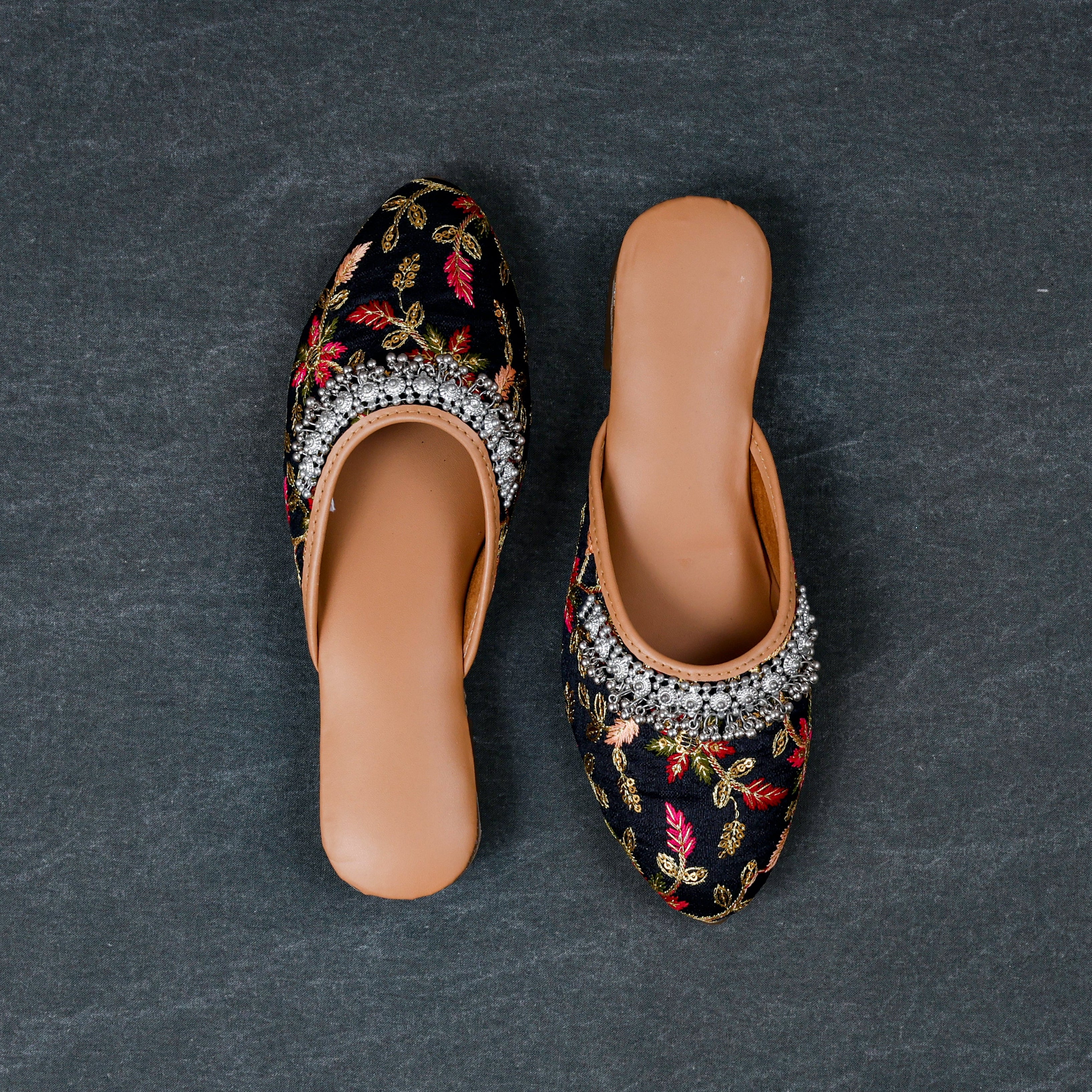 Black Soft Fabric Almond Mules