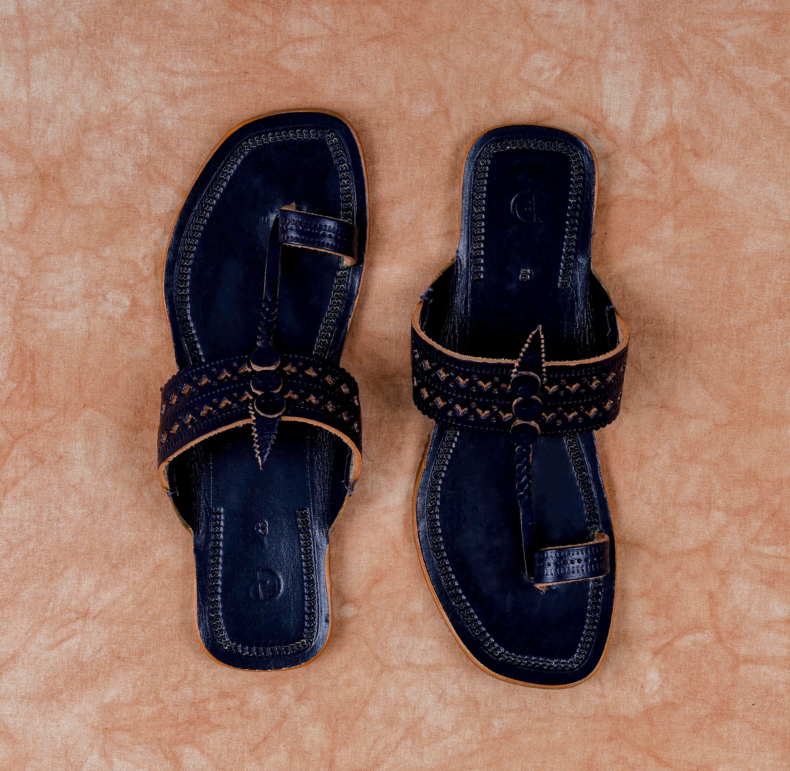 Navy Blue Open Toe Kolhapuri Sandals