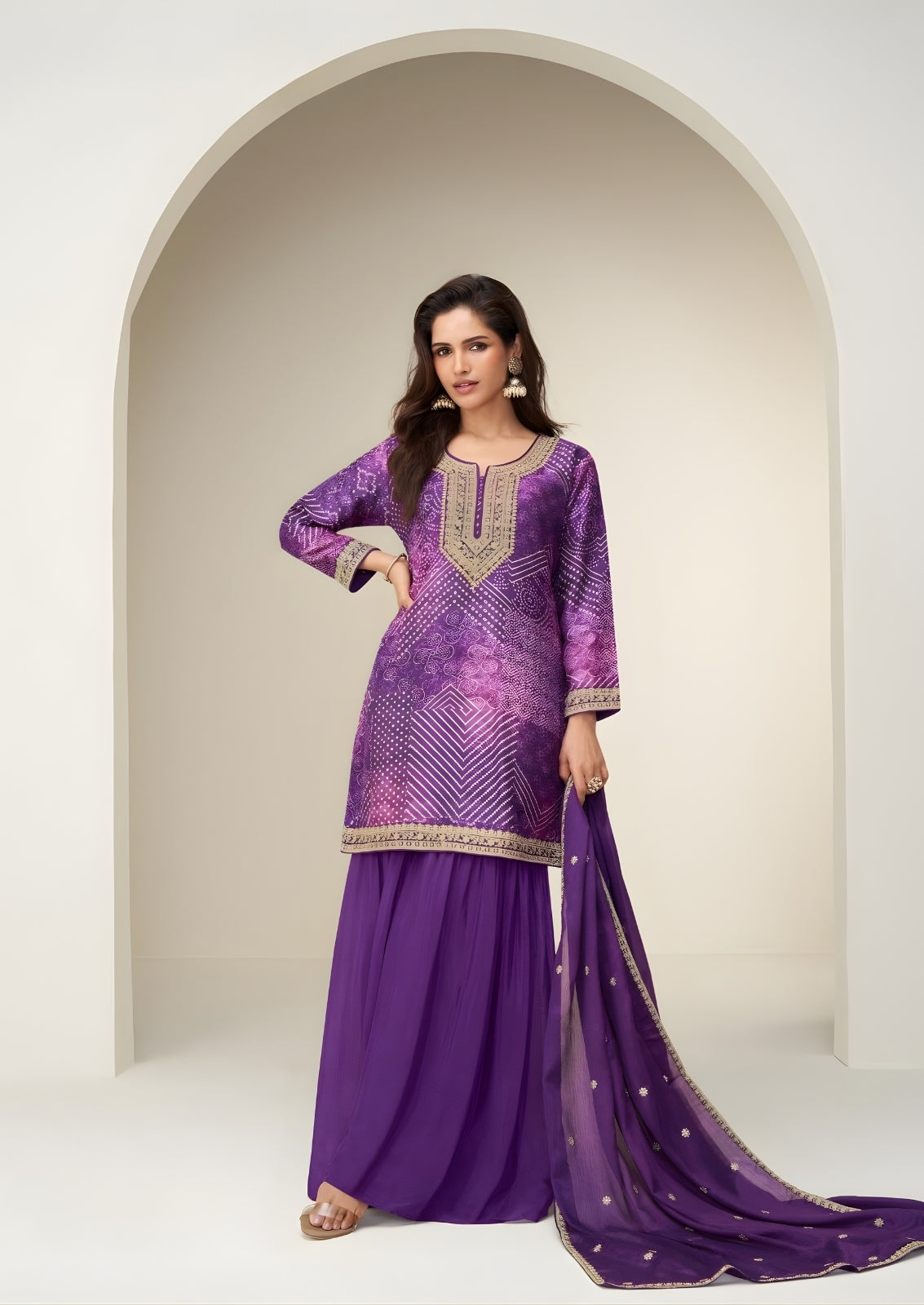 Crepe Silk Ensemble with Embroidered Dupatta