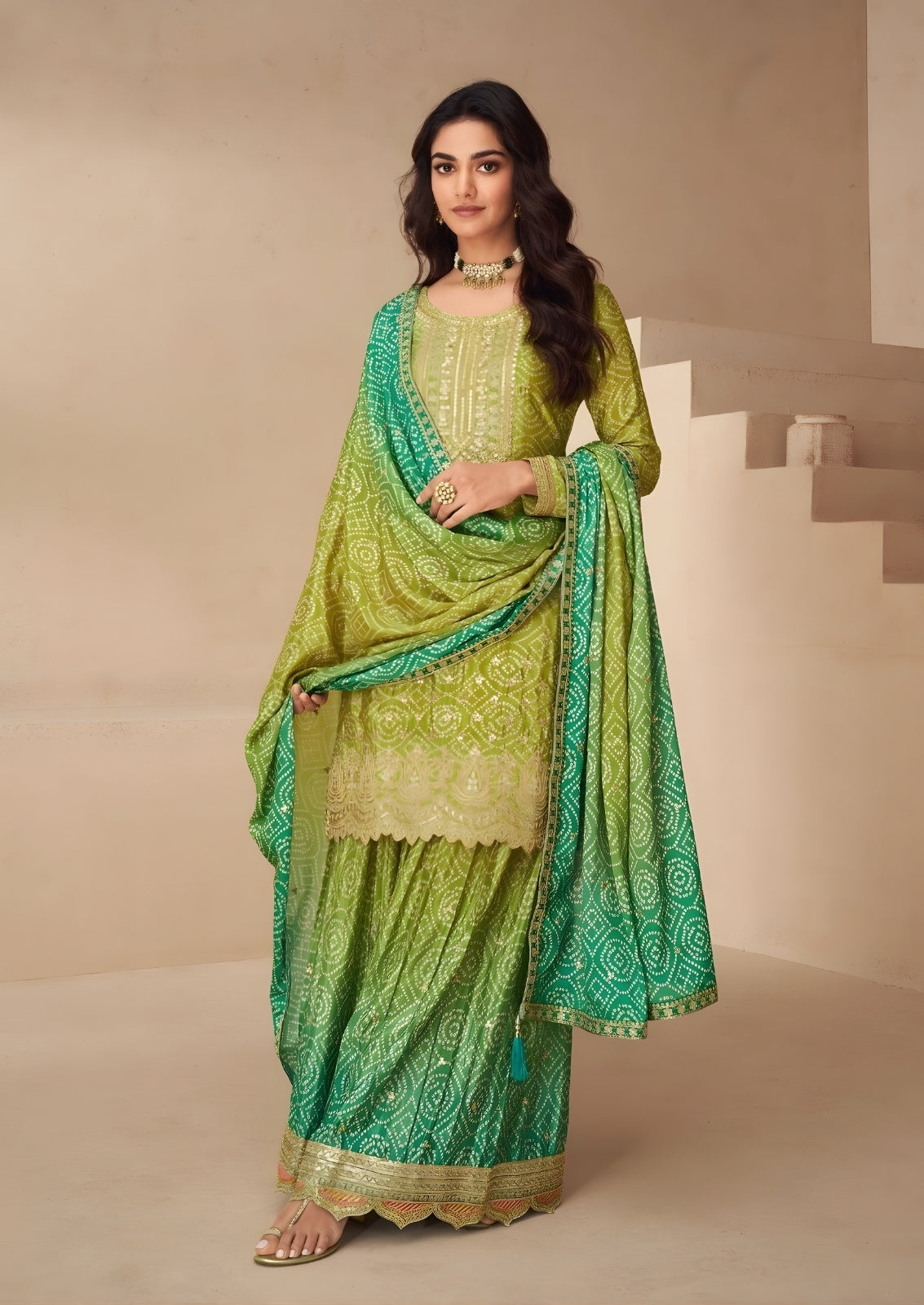 Mehendi Green Embroidered Sharara Set