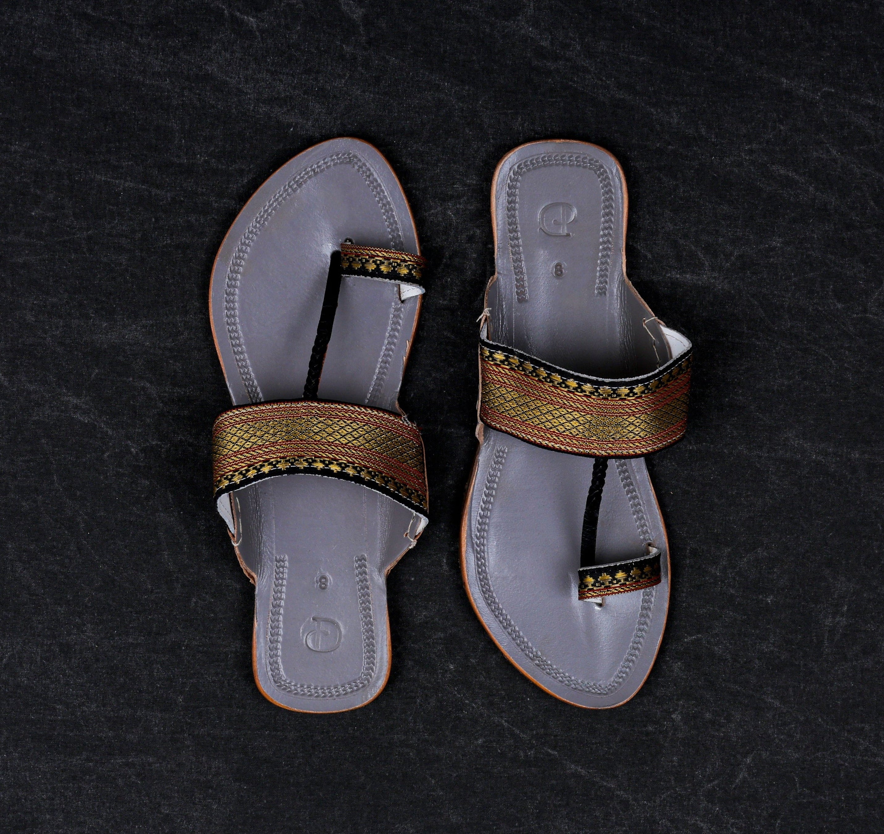 Grey Leather Slip On Kolhapuri Flats