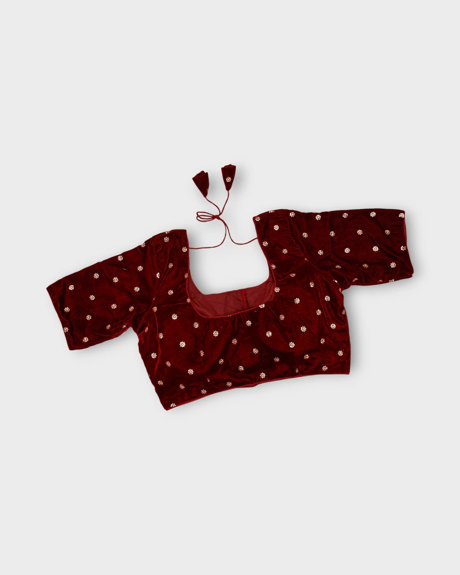 Velvet Deep Back Half Sleeve Blouse