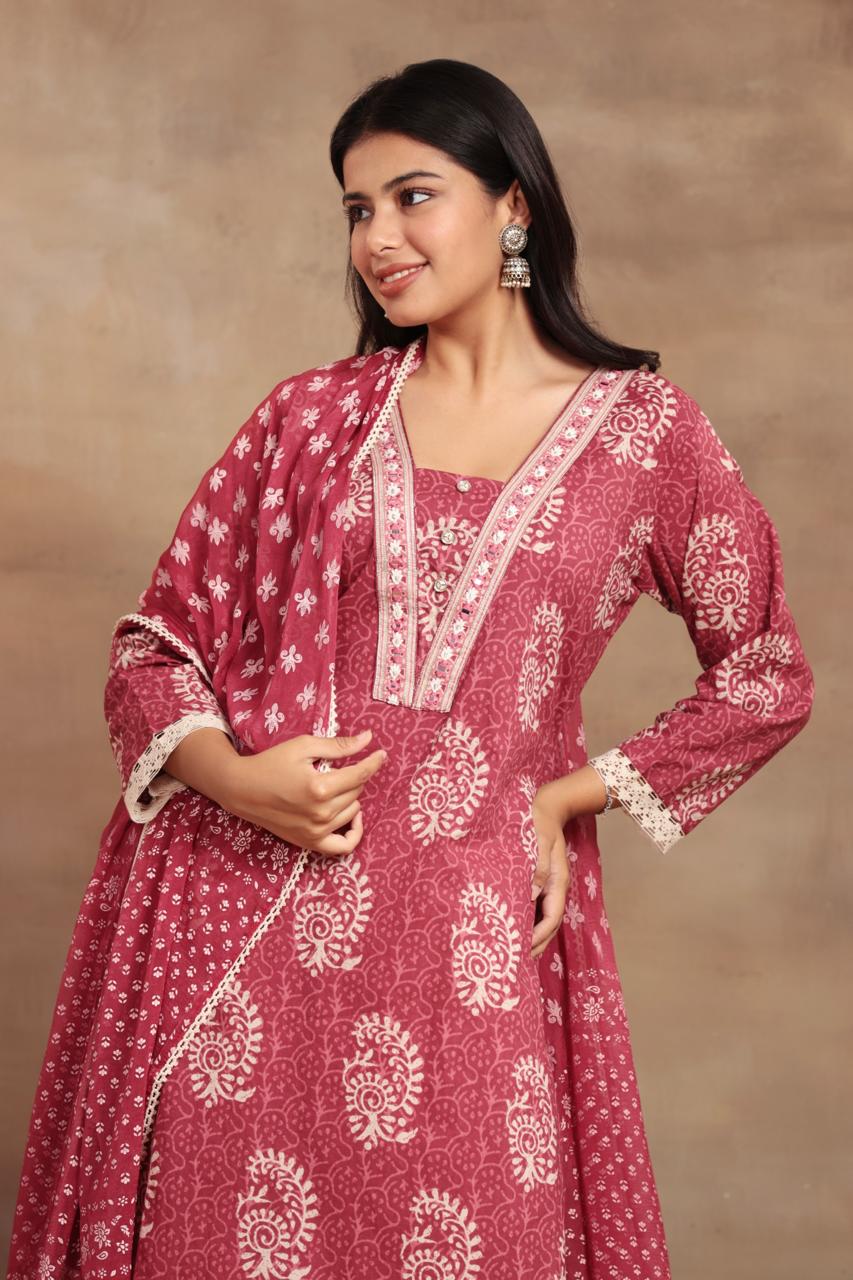 Sequined Embroidered Cotton Kurta Set