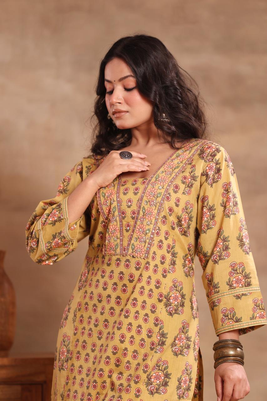 Mirror Work Cotton Kurta Set