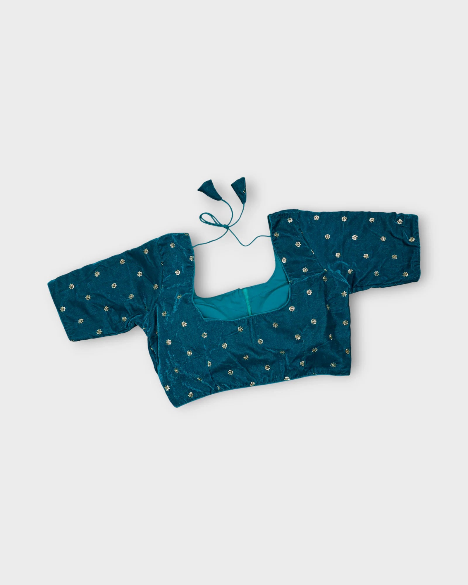 Velvet Deep Back Half Sleeve Blouse