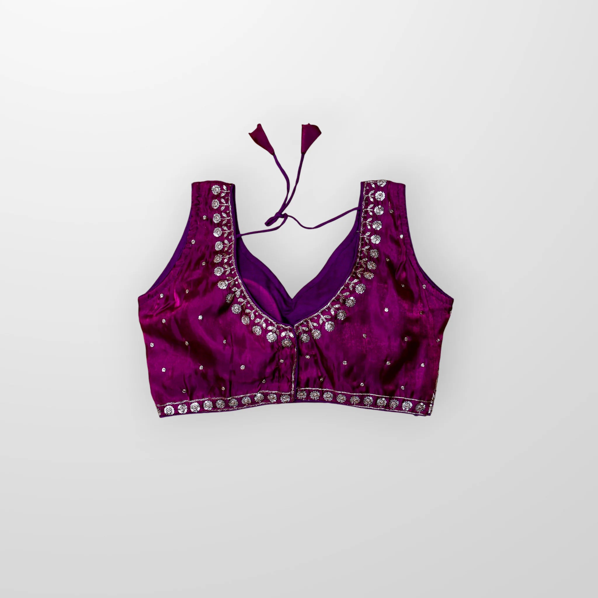 Silk Sequined Zari Leaf Embroidered Blouse