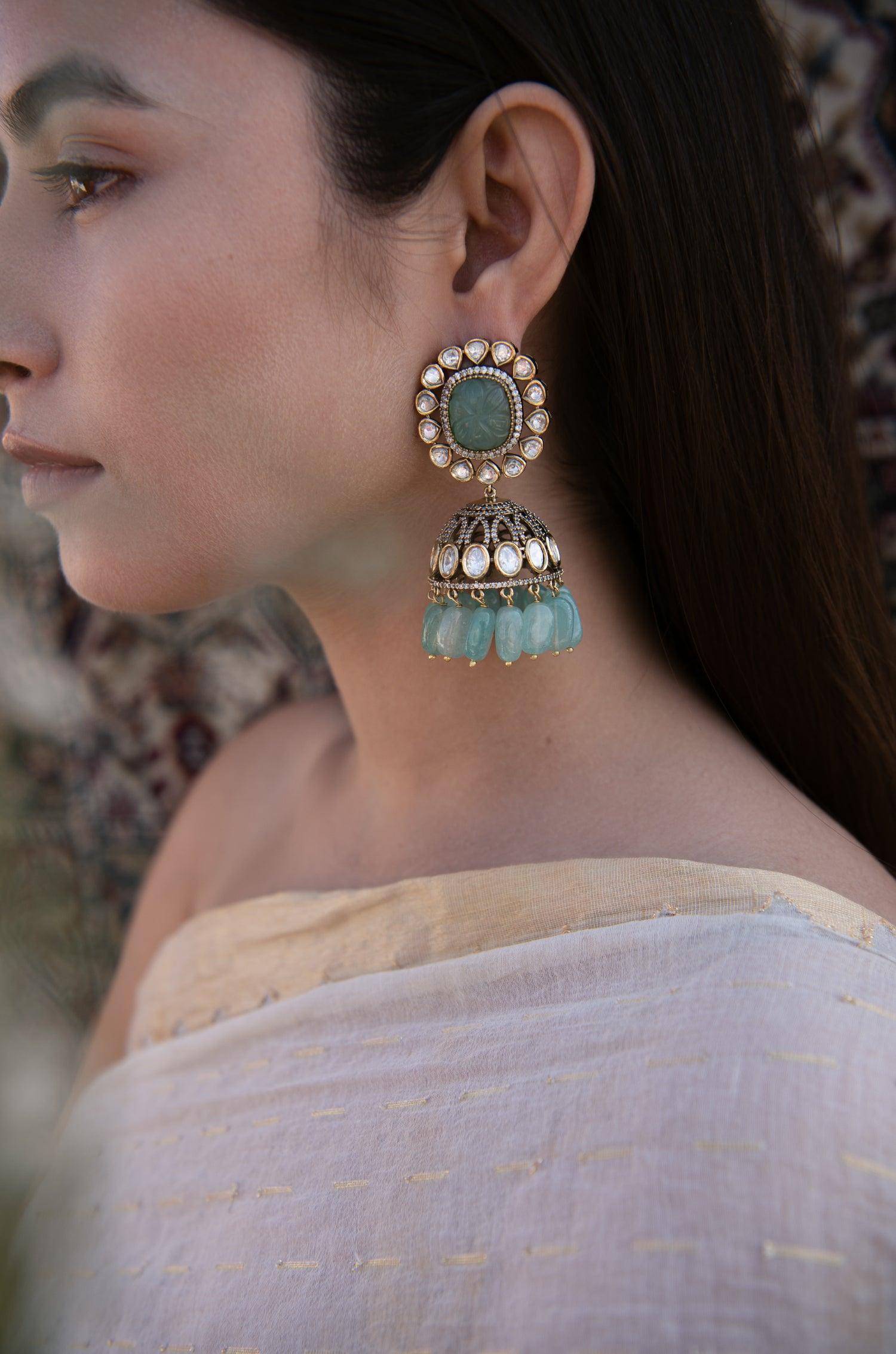 Mint Splendor Jhumka Earrings - Dyulokha