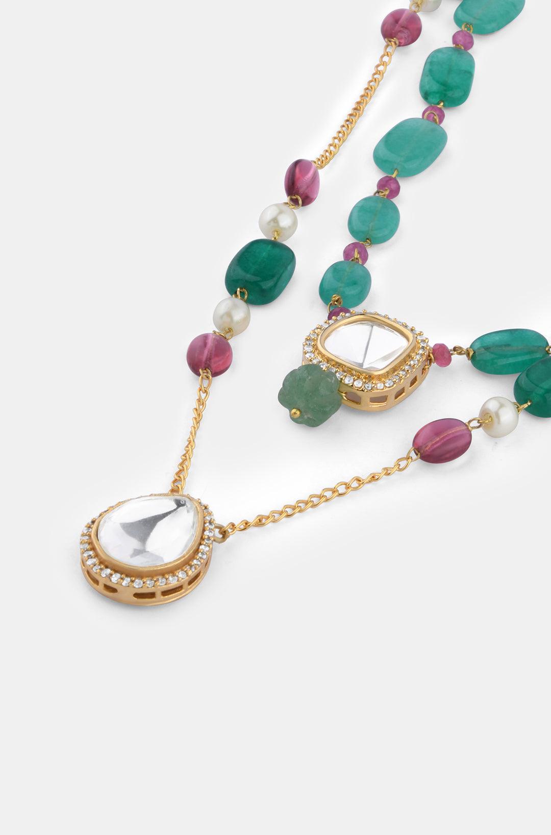 Mint Pearl Polki Pendant Cascade Necklace - Dyulokha