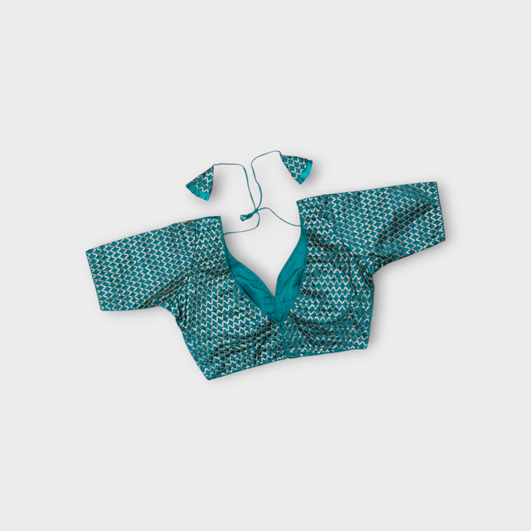Cosmic Blue Sequined Silk Readymade Blouse