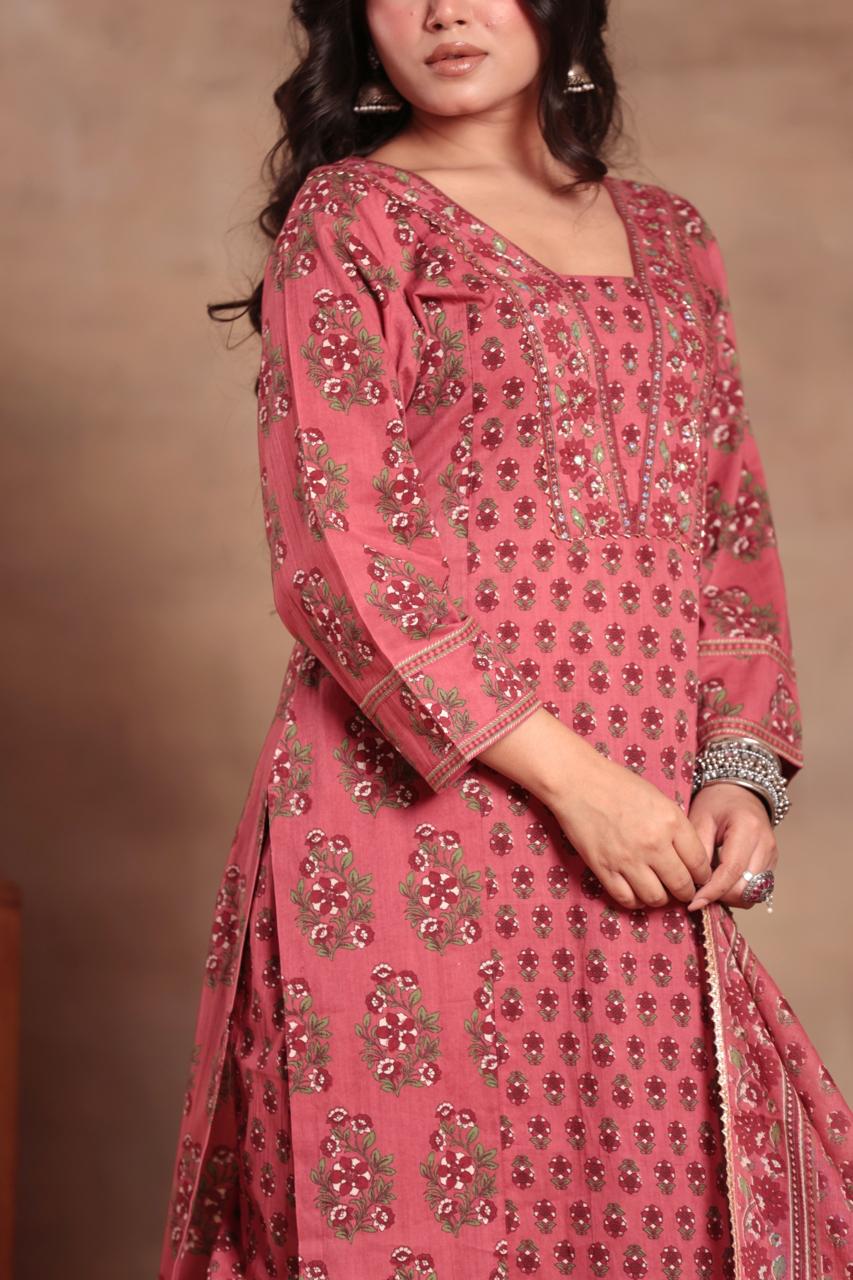 Mirror Work Cotton Kurta Set