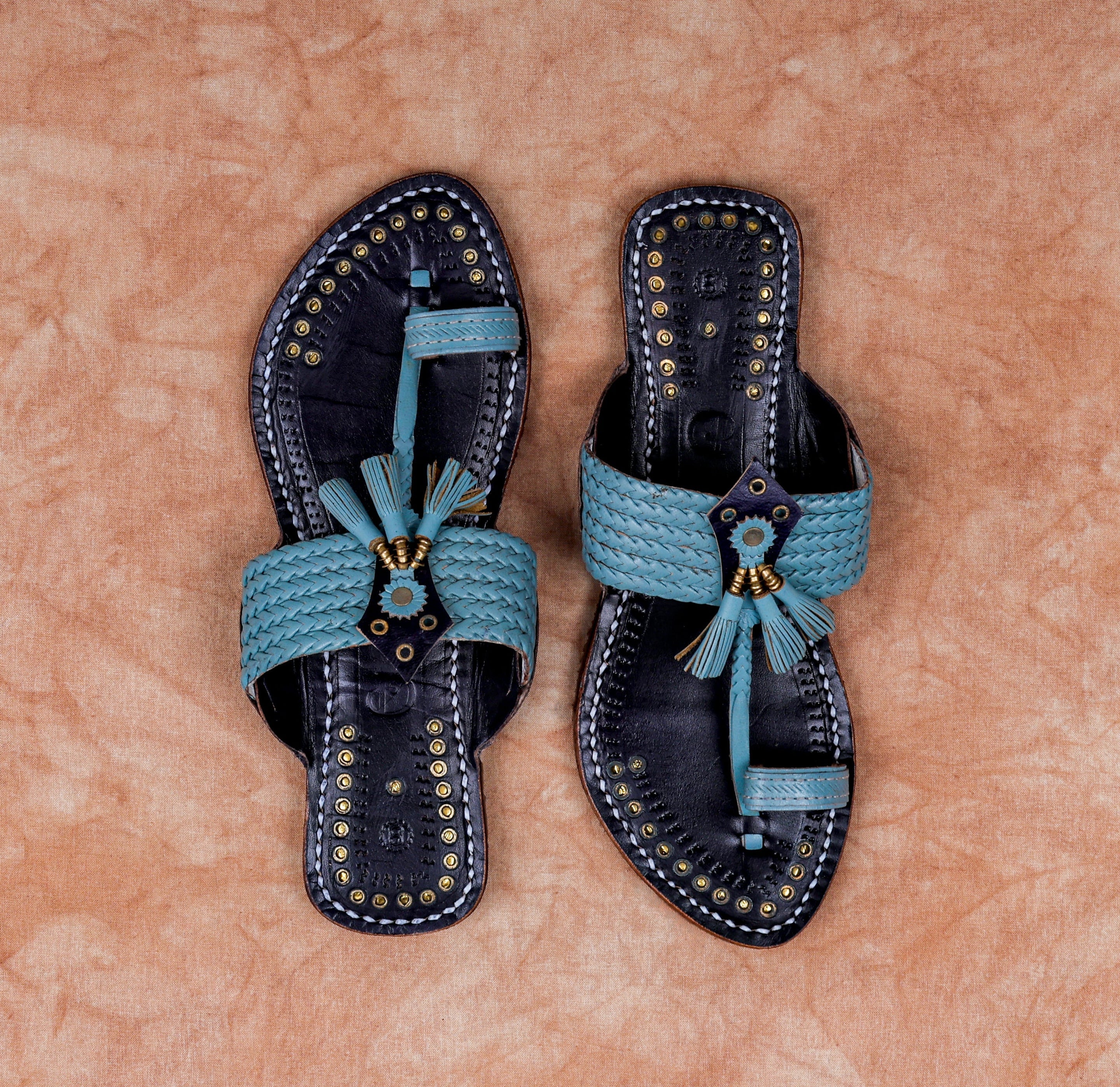 Two Tone Black Artisan Leather Flats