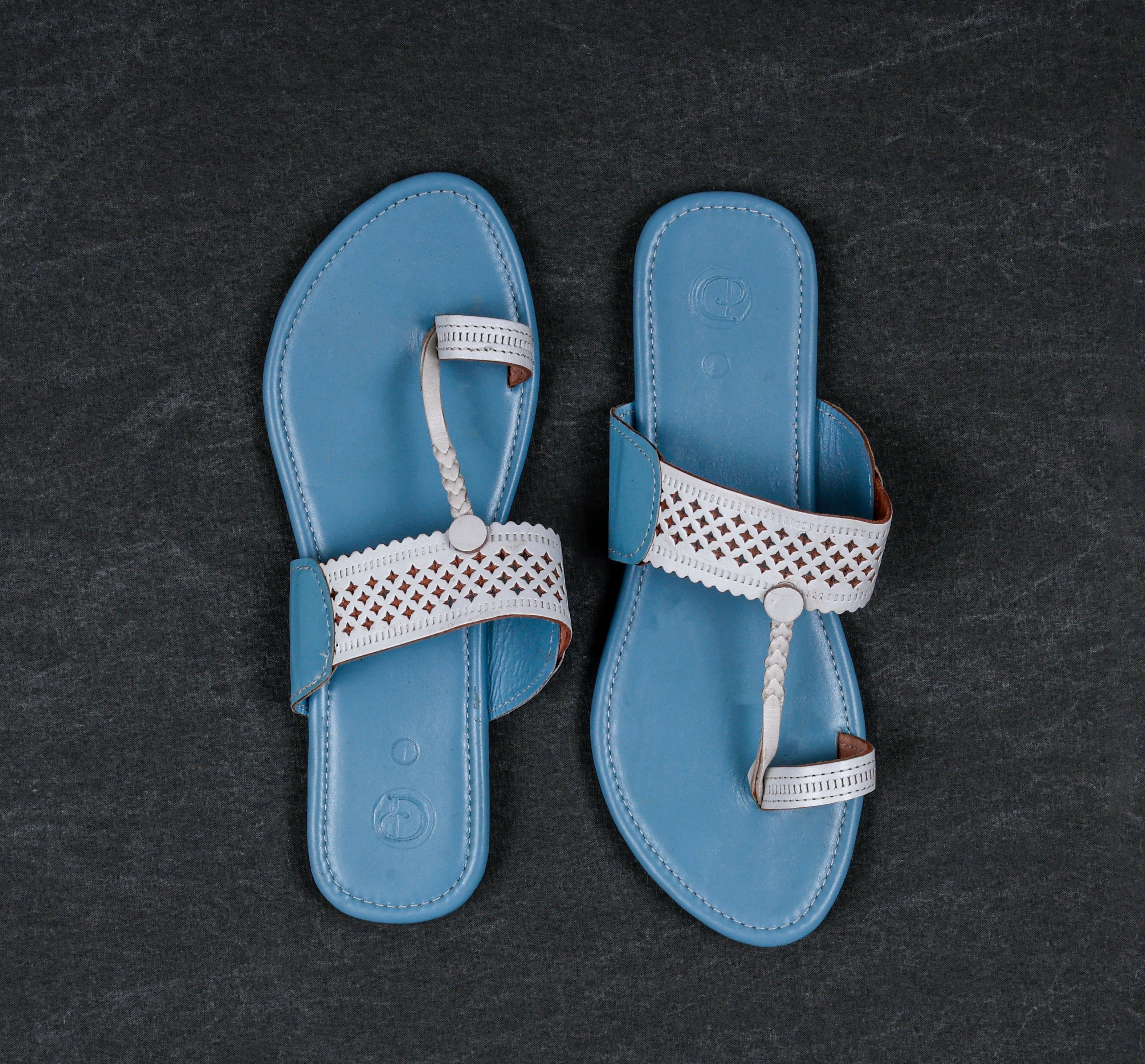 Two Tone Sky Blue Kolhapuri Chappal