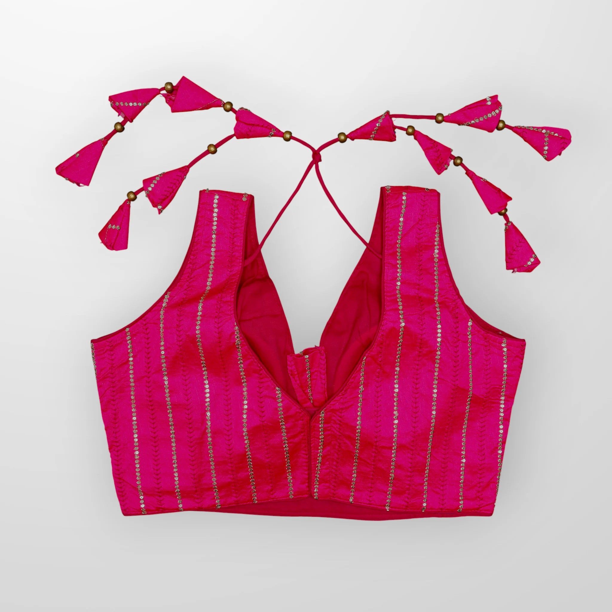 Raw Silk V Neck Embroidered Readymade Blouse