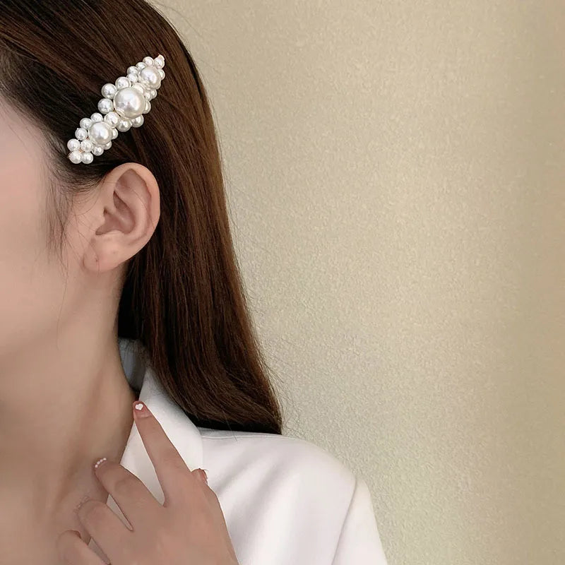 Geometric Alloy Plating Artificial Pearls Hair Clip