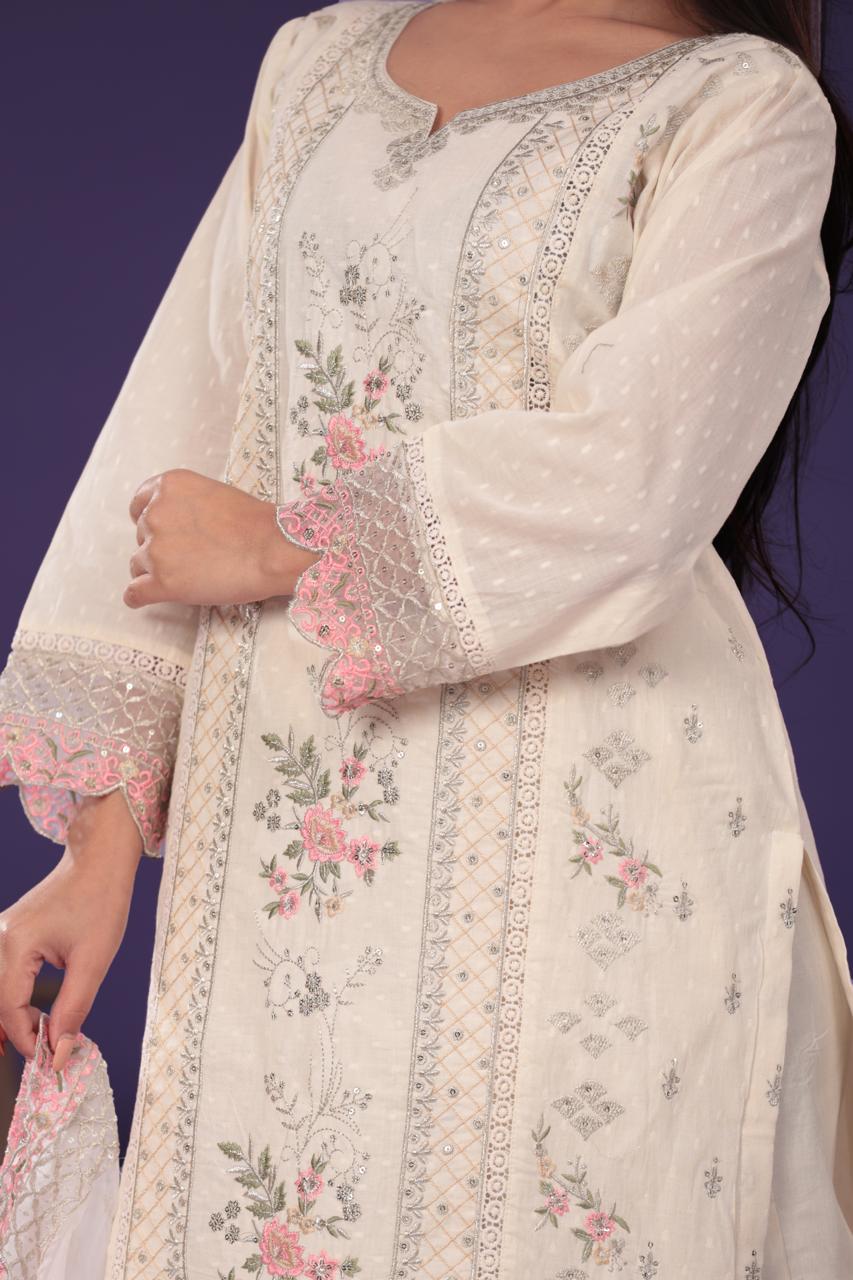 Embroidered Cotton Pakistani Suit With Dupatta