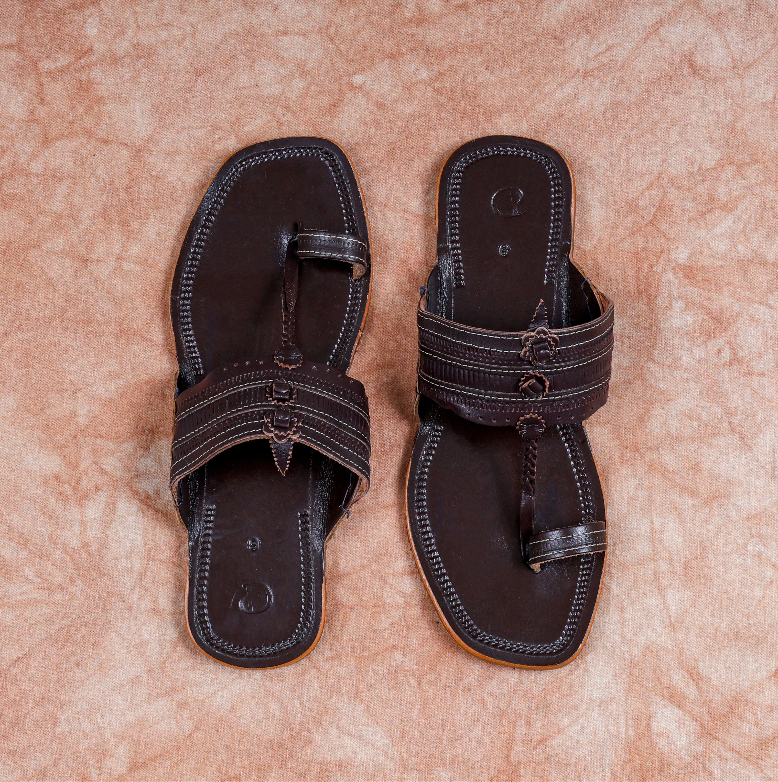 Dark Brown Heritage Patent Kolhapuri Sandals