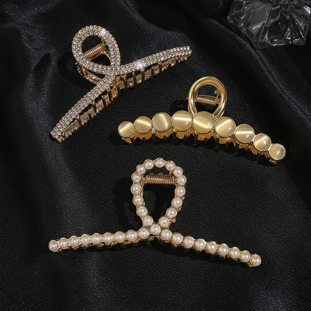 Gold Metal Shark Clip for Women's Hair
