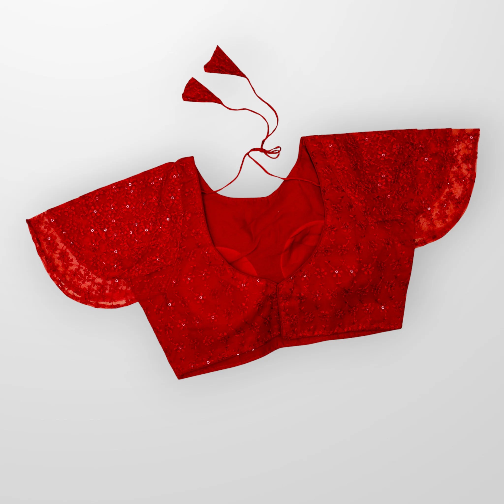 Embroidered Ruffle Sleeve Cotton Readymade Blouse