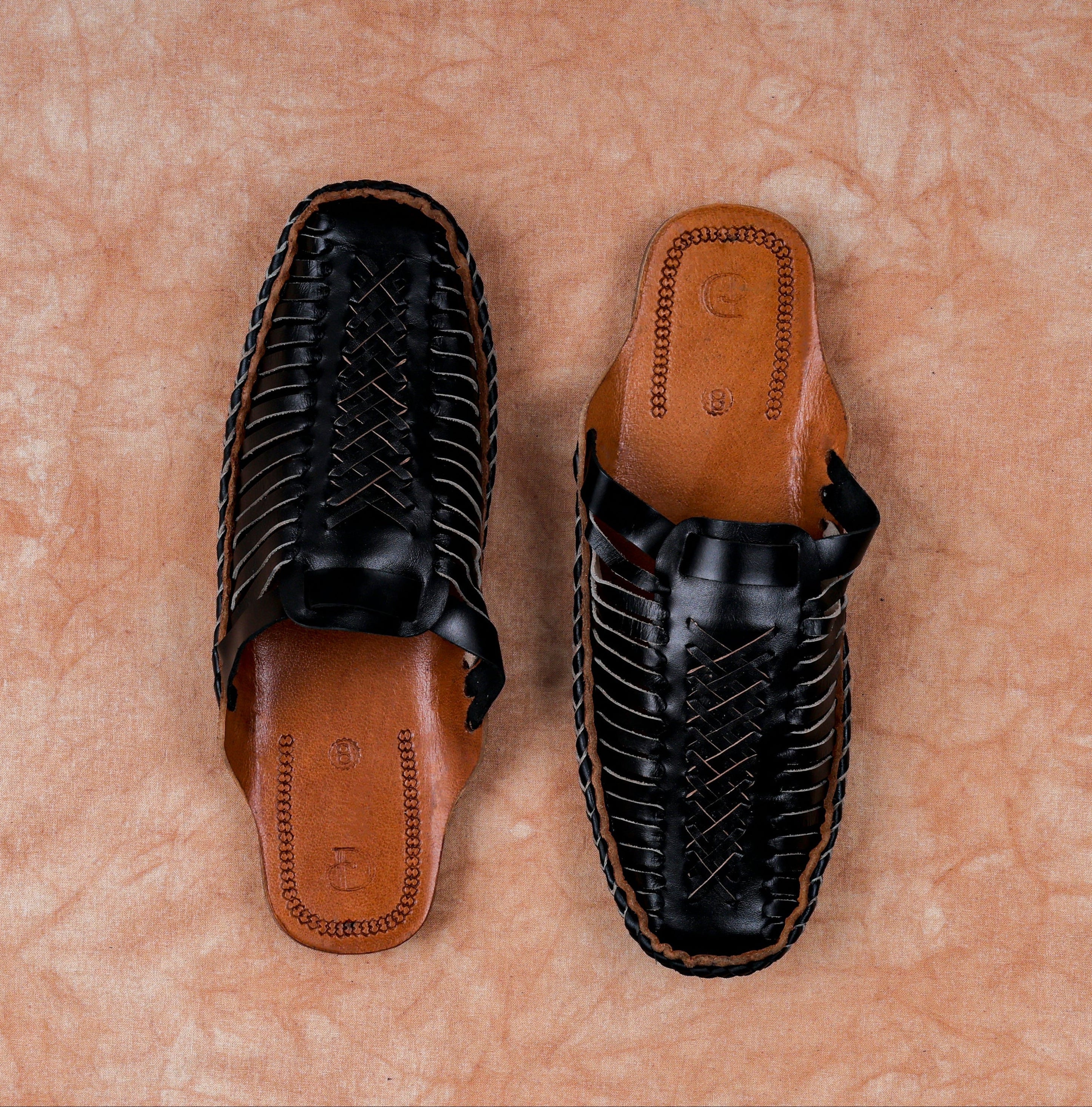 Black Handcrafted Leather Closed Toe Mules