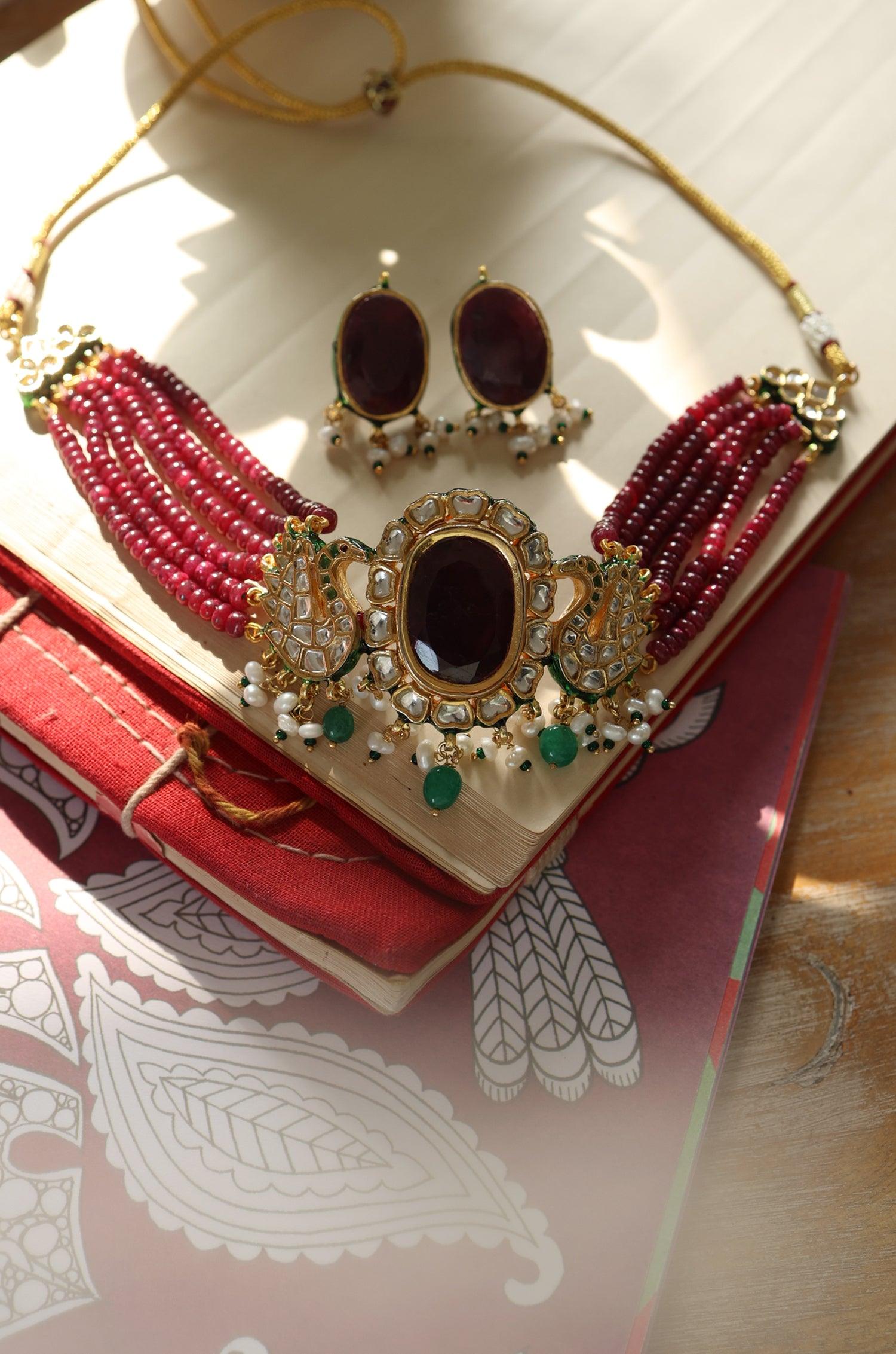 Crimson Kundan Choker Set - Dyulokha