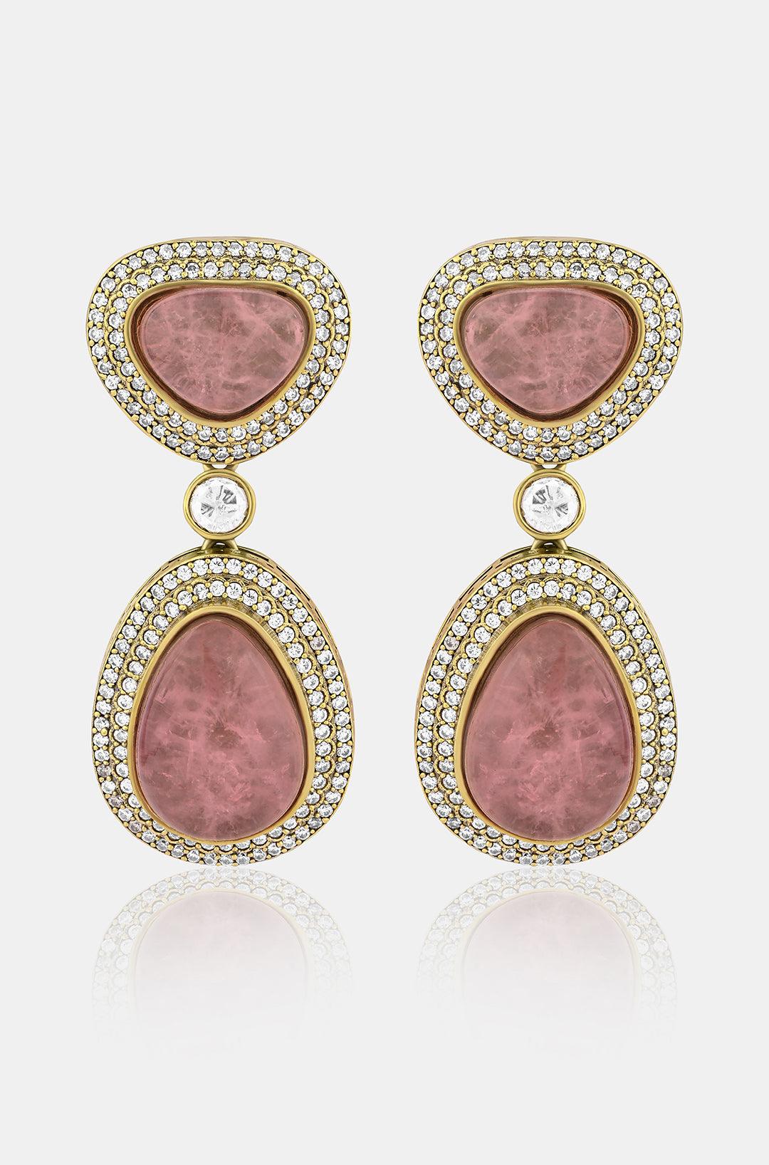 Polki Pink Stone Double Layered Necklace Set - Dyulokha