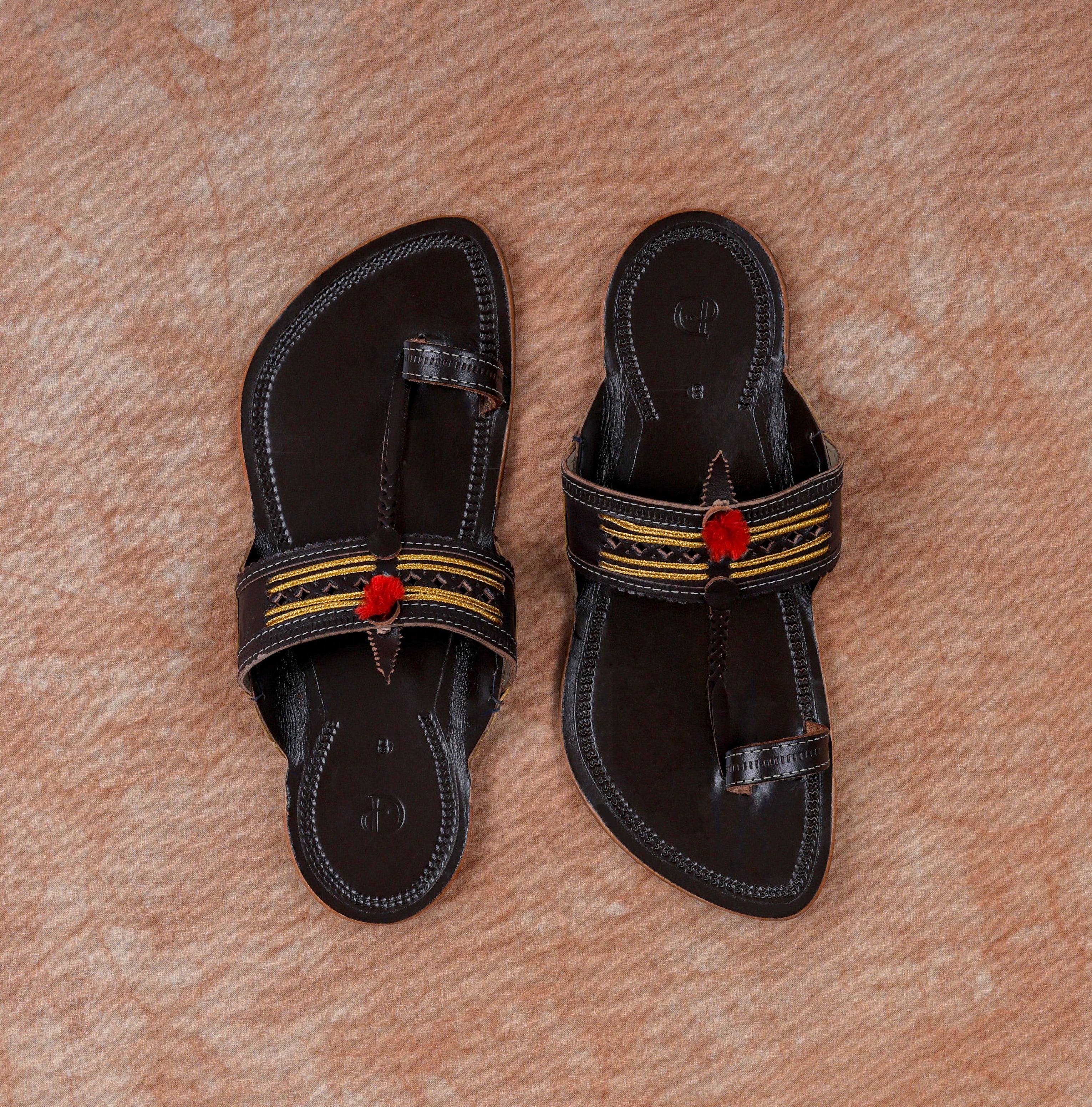 Glossy Dark Brown Leather Kolhapuri Sandals