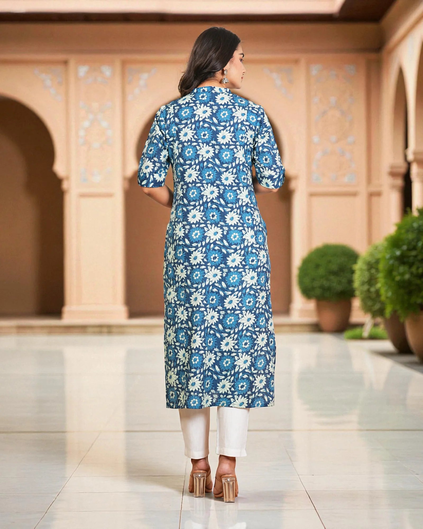 Floral Geometric Printed Cotton Kurta