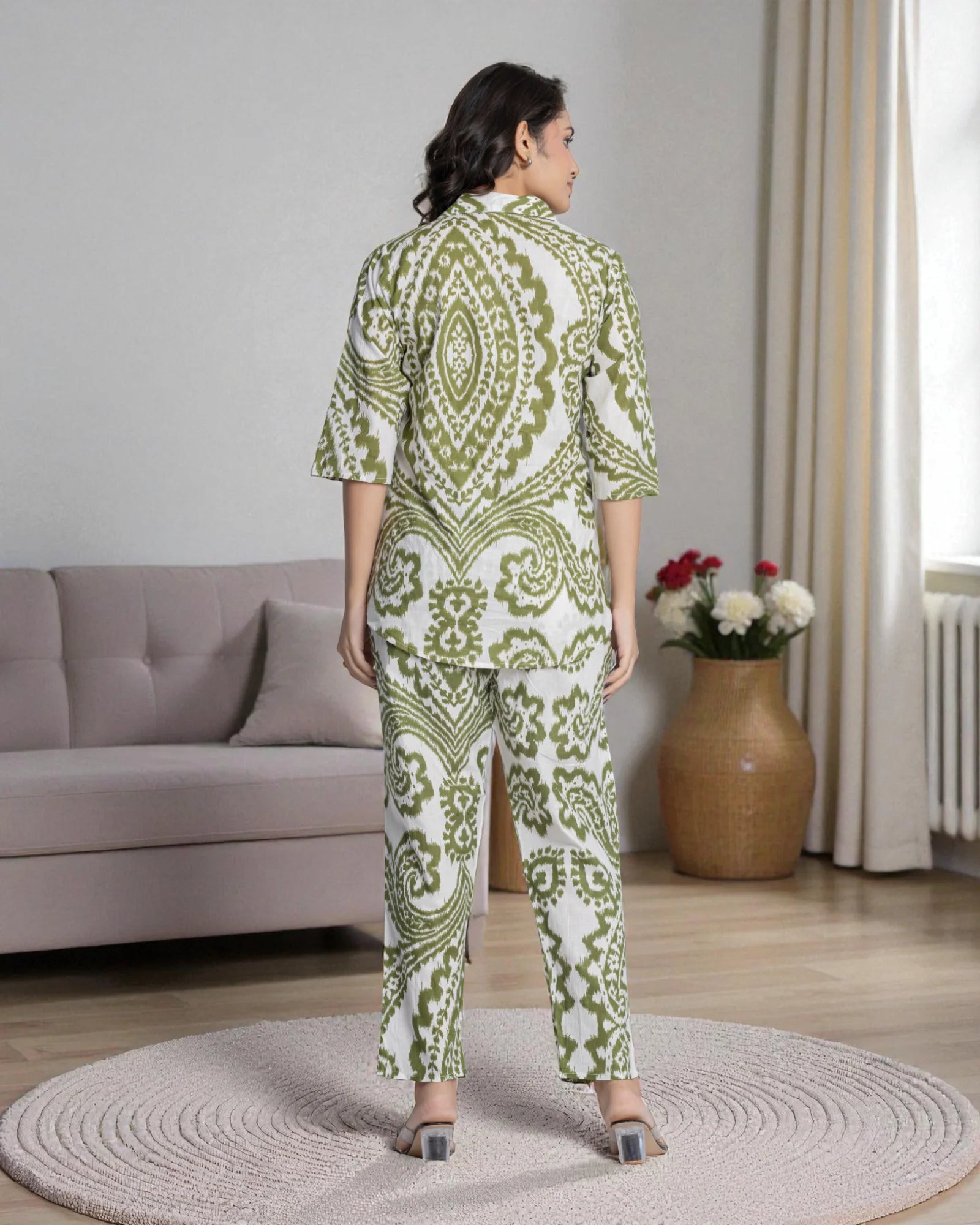 Geo Print Cotton Cord Embroidered Co-Ord Set