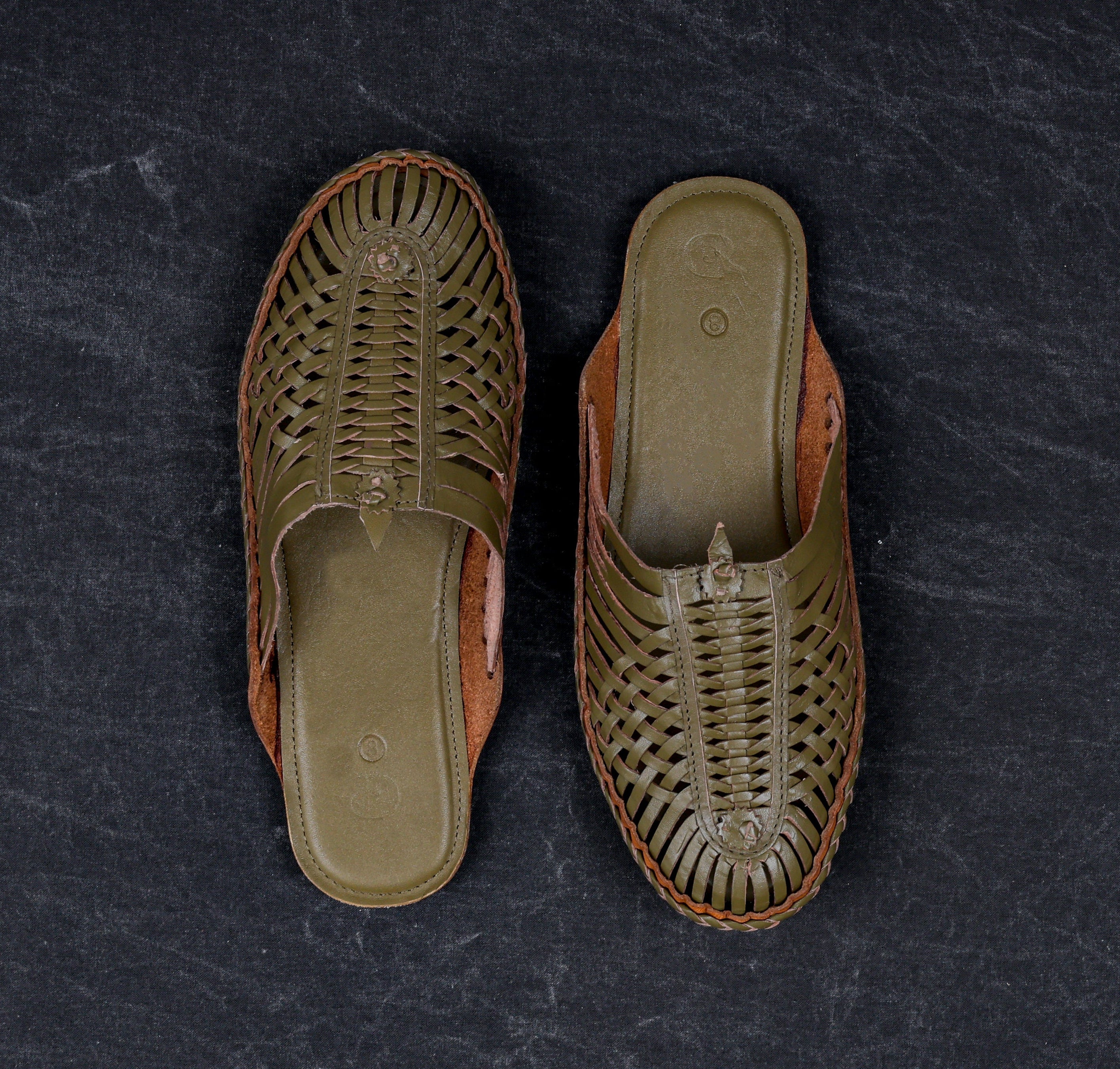 Olive Green Patent Leather Ethnic Mules