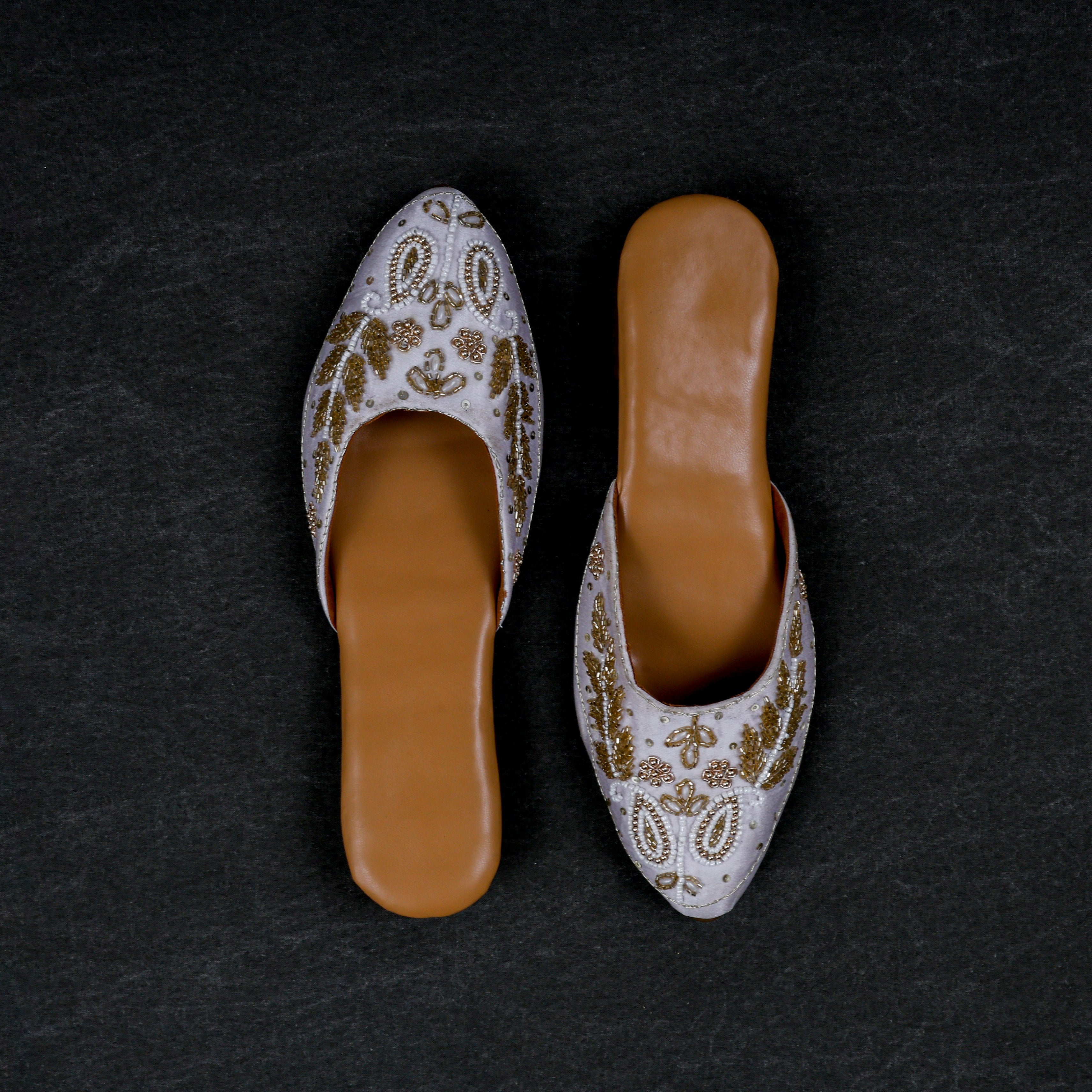 Two Tone Off White Mules With Textured Detail