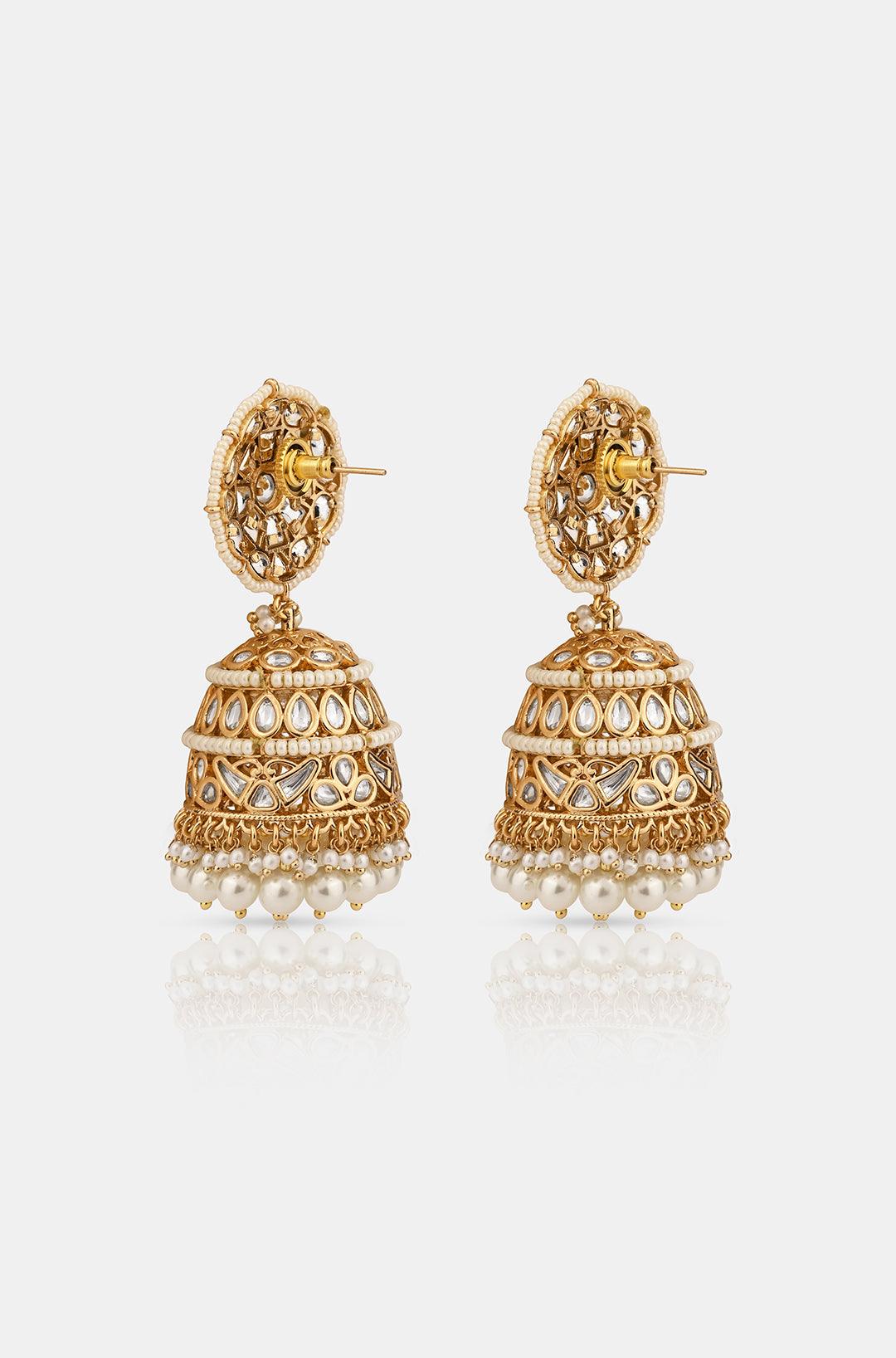 Gilded Elegance Kundan Pearl Jhumkas - Dyulokha