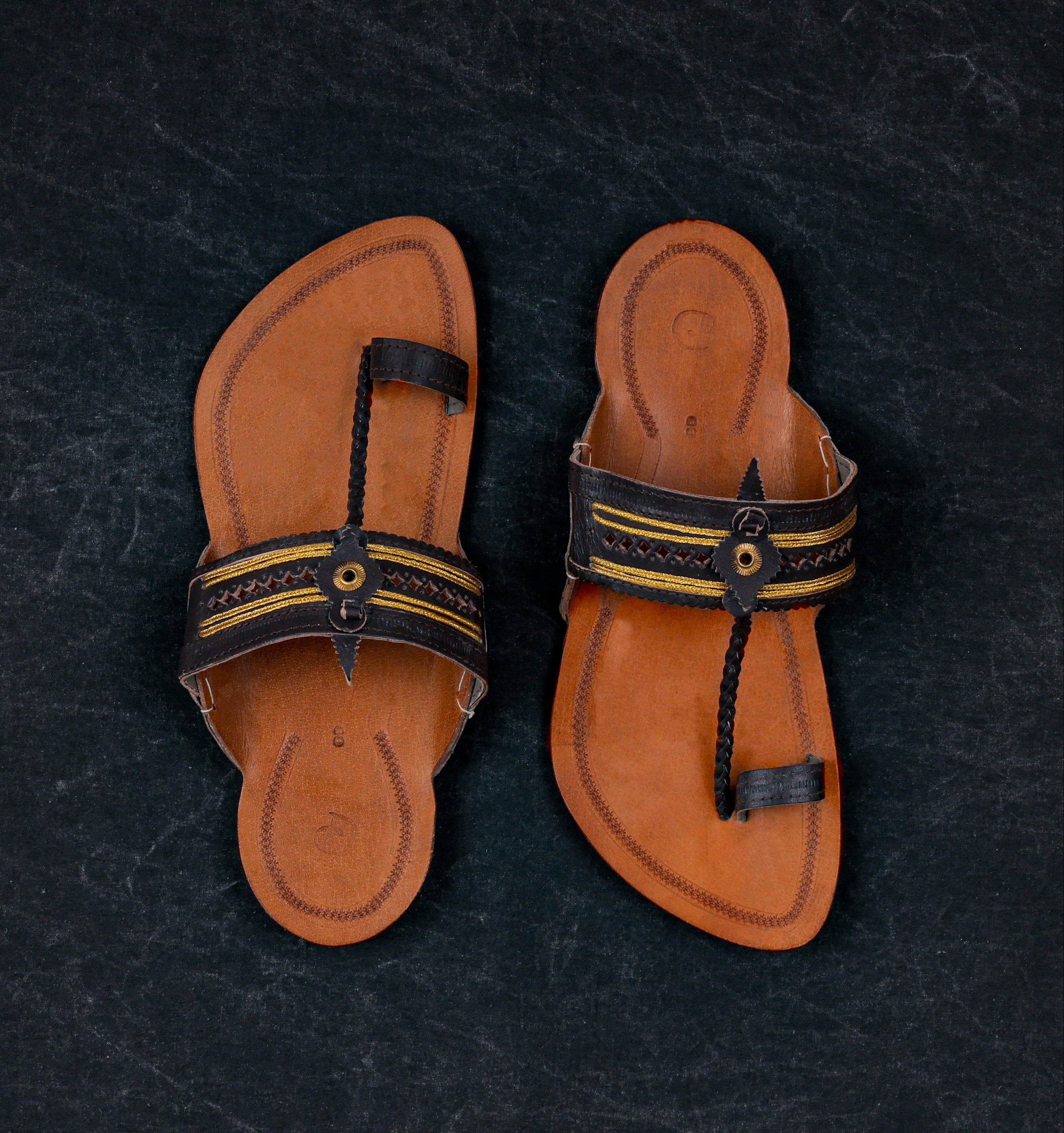 Two Tone Tan Traditional Kolhapuri Sandals