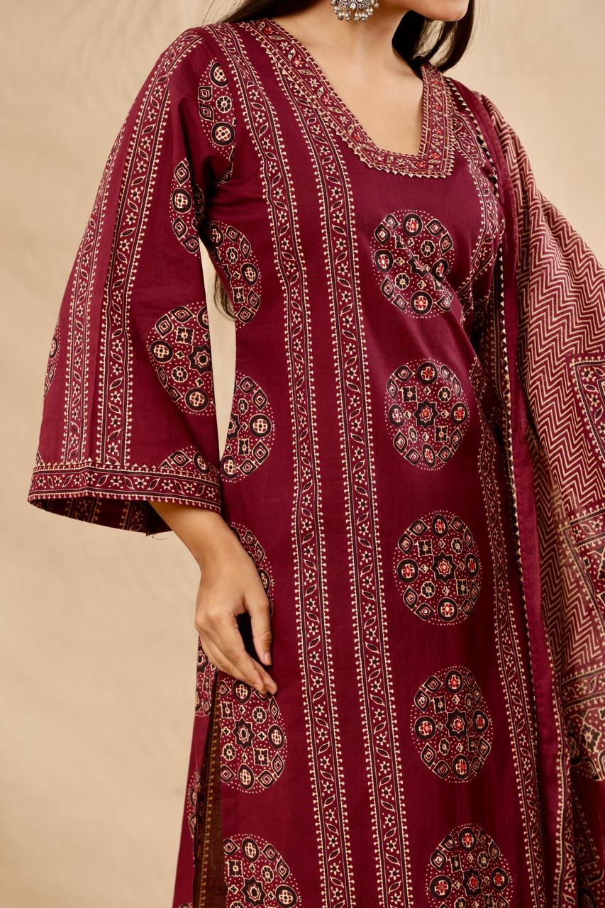 Mirror Embroidered Cotton Kurta Set