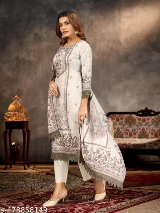 Cream Silk Embroidered Three Piece Pakistani Suit