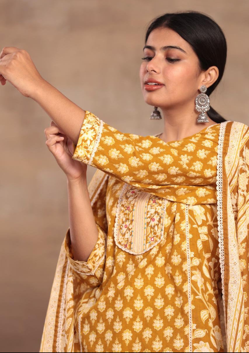 Embroidered Cotton Kurta Set