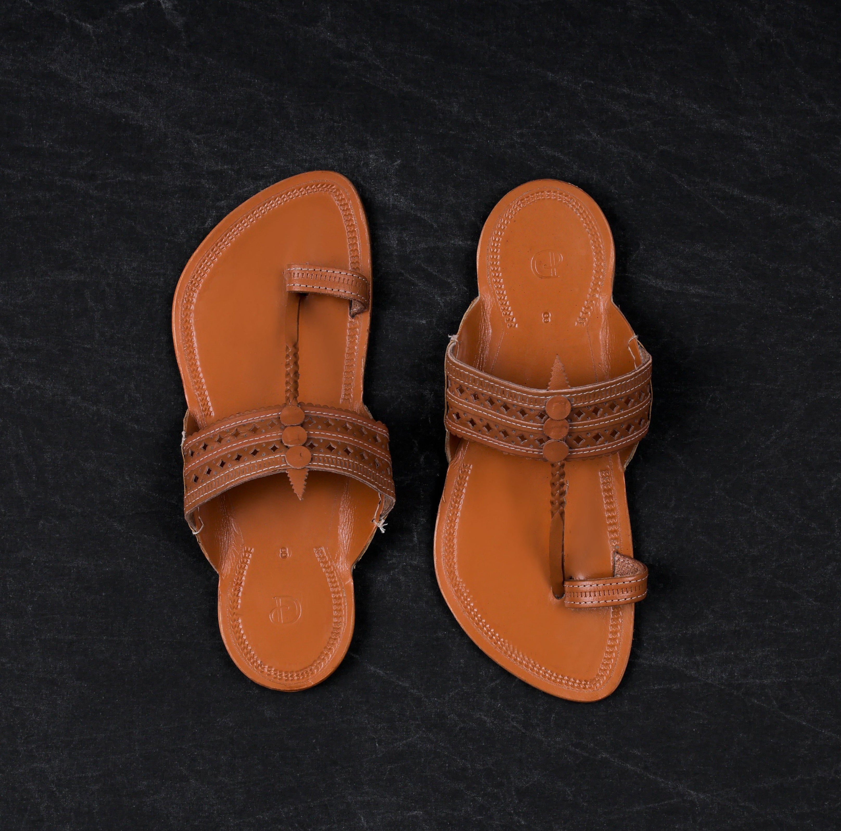 Tan Leather Open Toe Kolhapuri Sandals