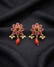 Studs with Pink Stones and Droplet Accents