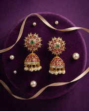 Traditional Pink Flower Jhumkas