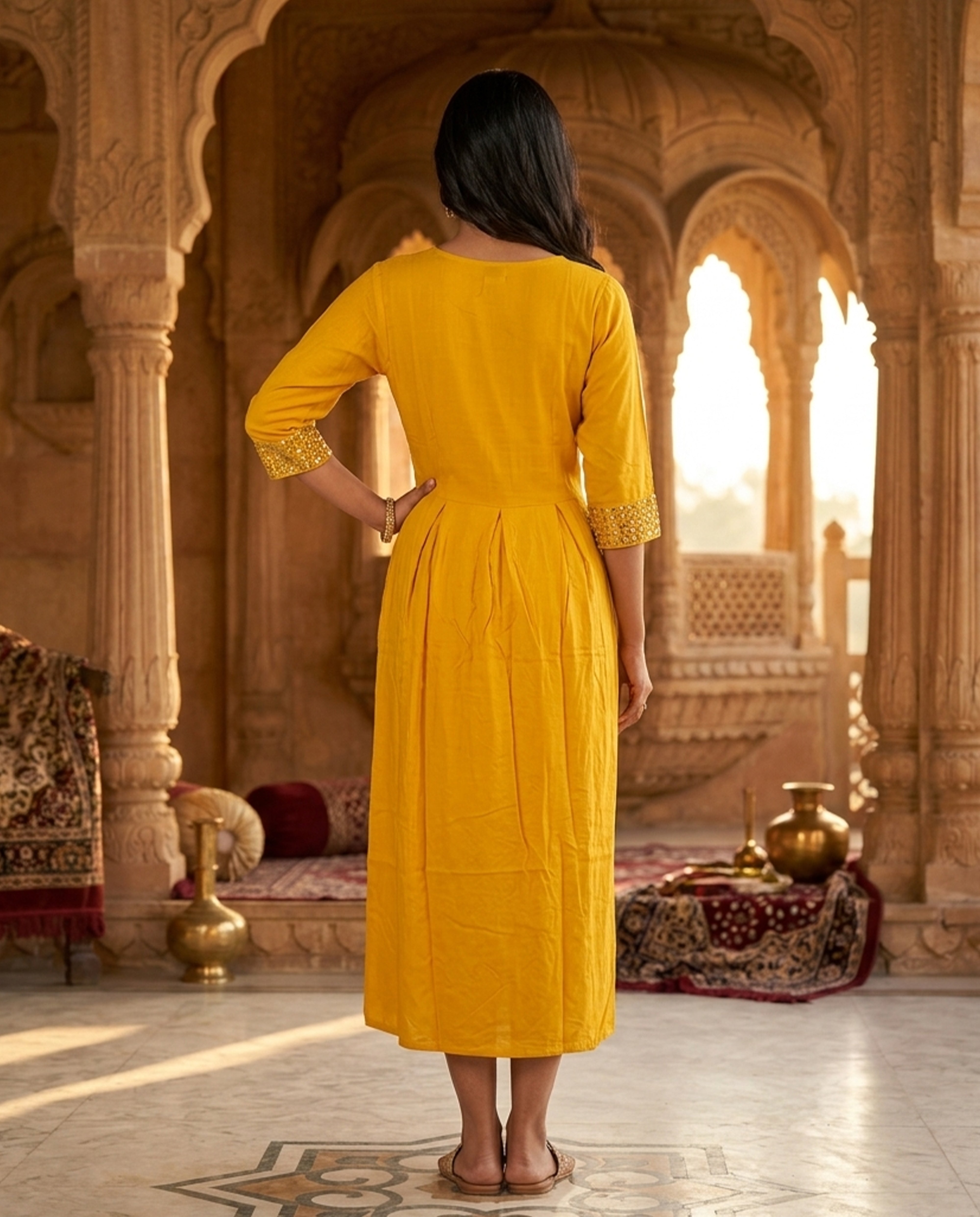 Yellow Cotton Gown For Women