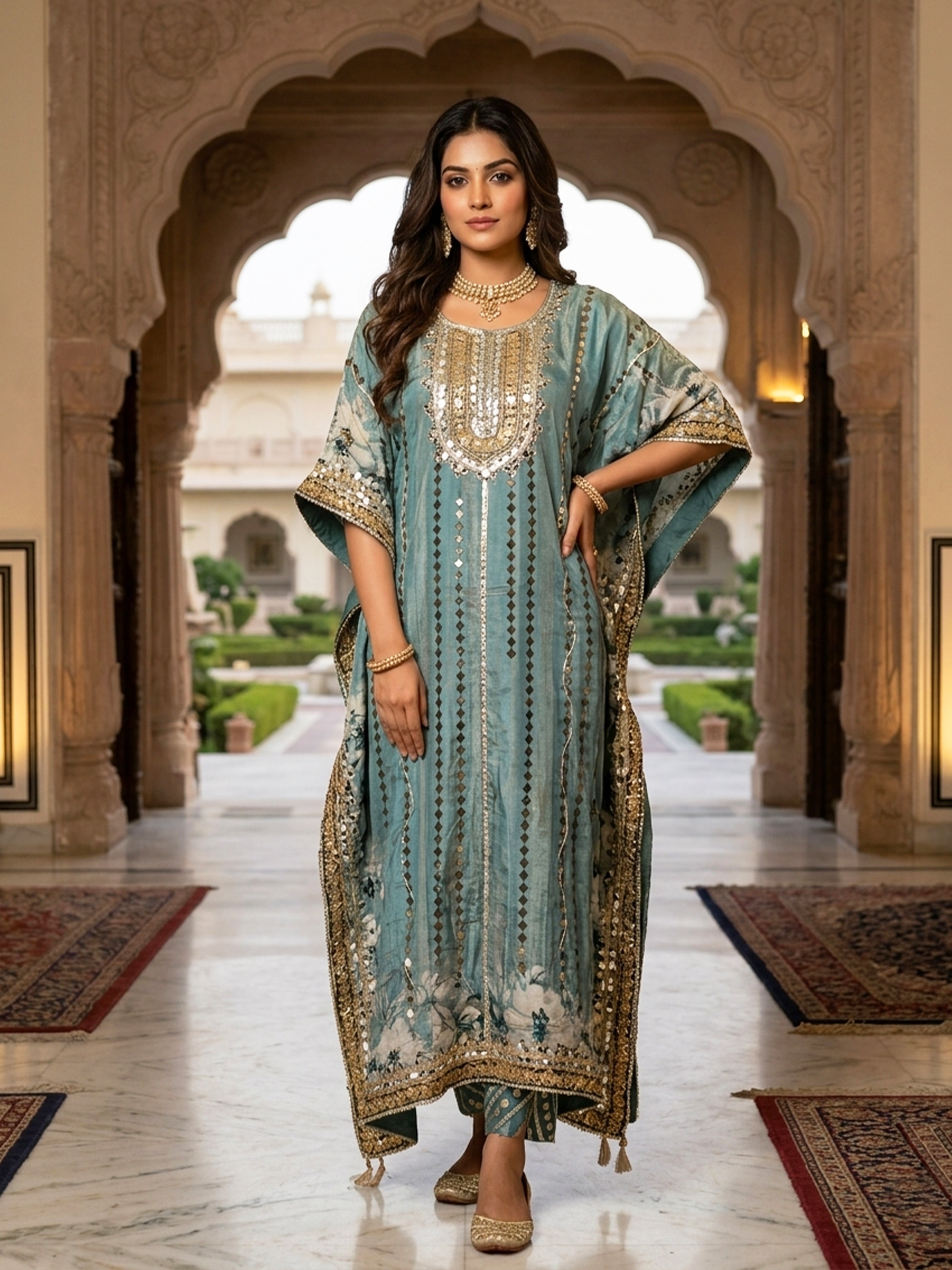 Gold Kaftan with Intricate Embroidery