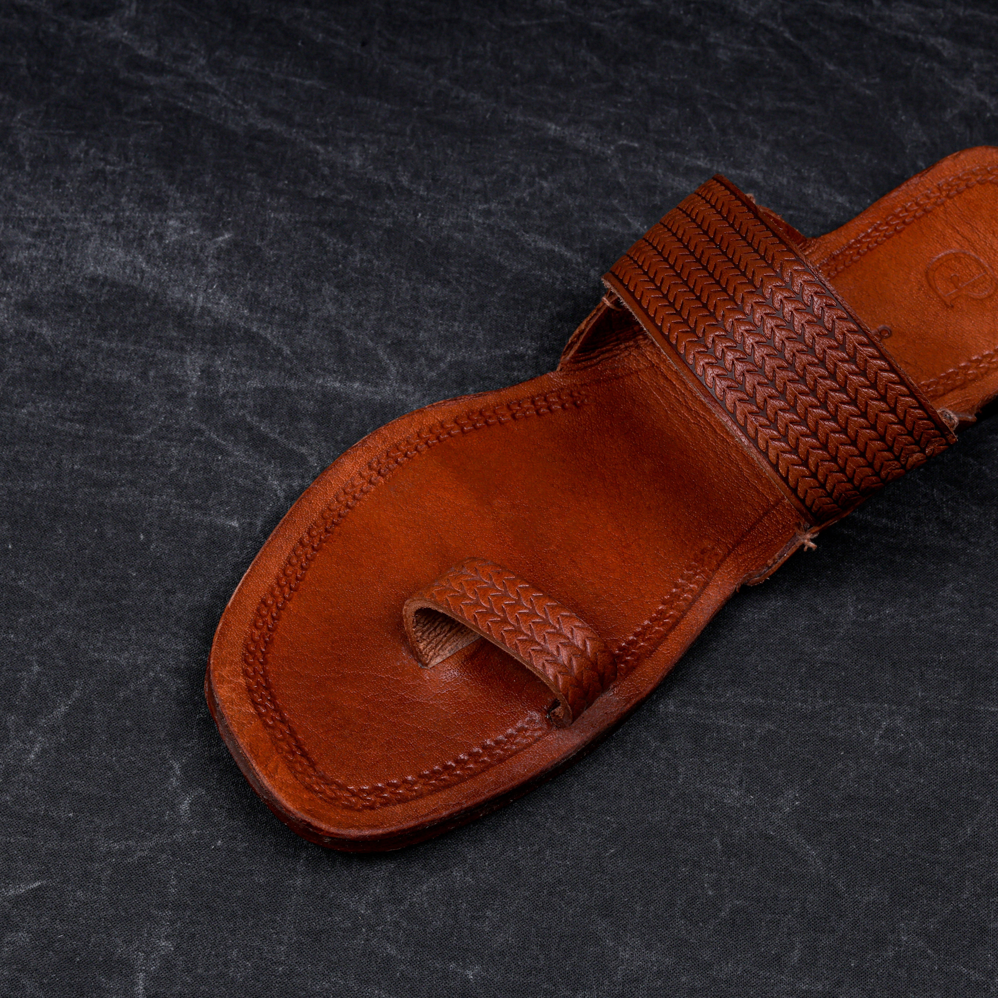 Tan Patent Kolhapuri Flats With Glossy Finish