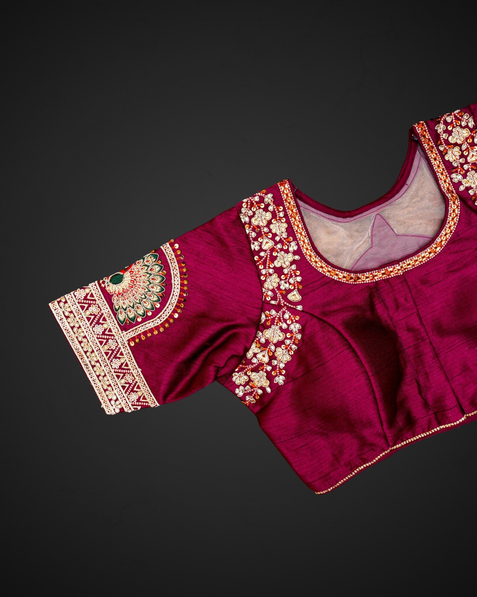 Silk U Neck Cutout Back Readymade Blouse