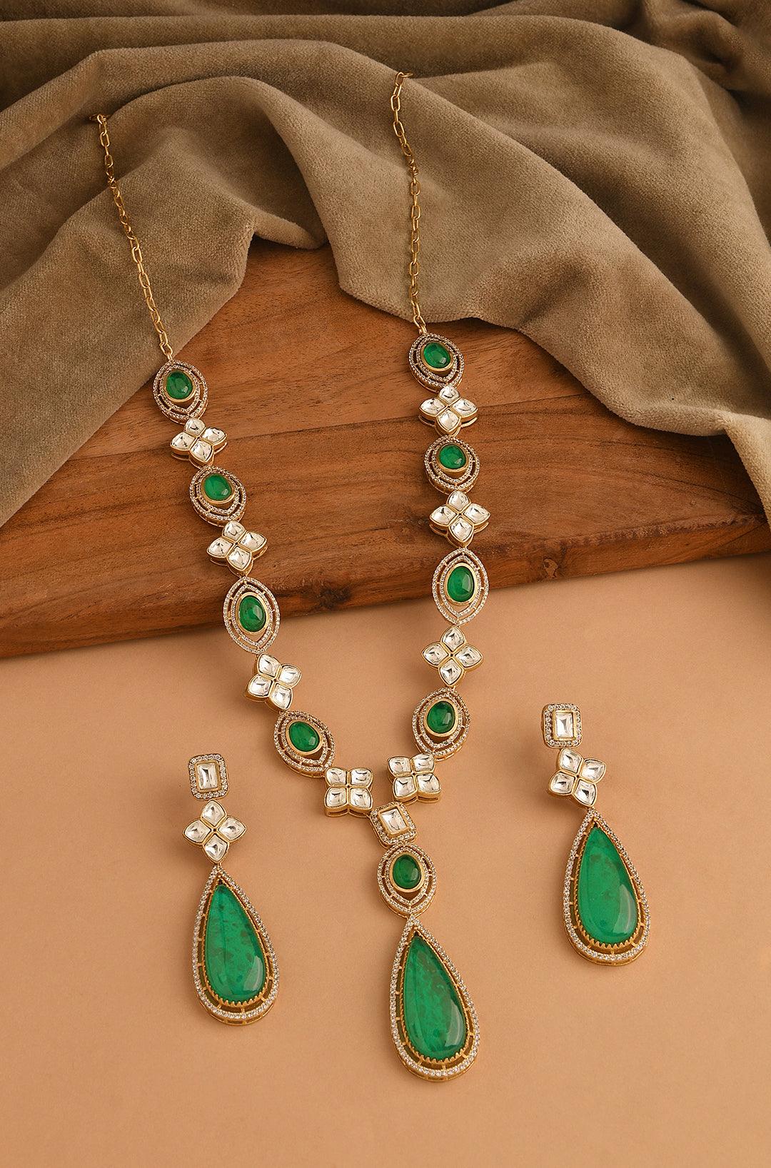 Victorian Mint CZ Polki Necklace Set - Dyulokha