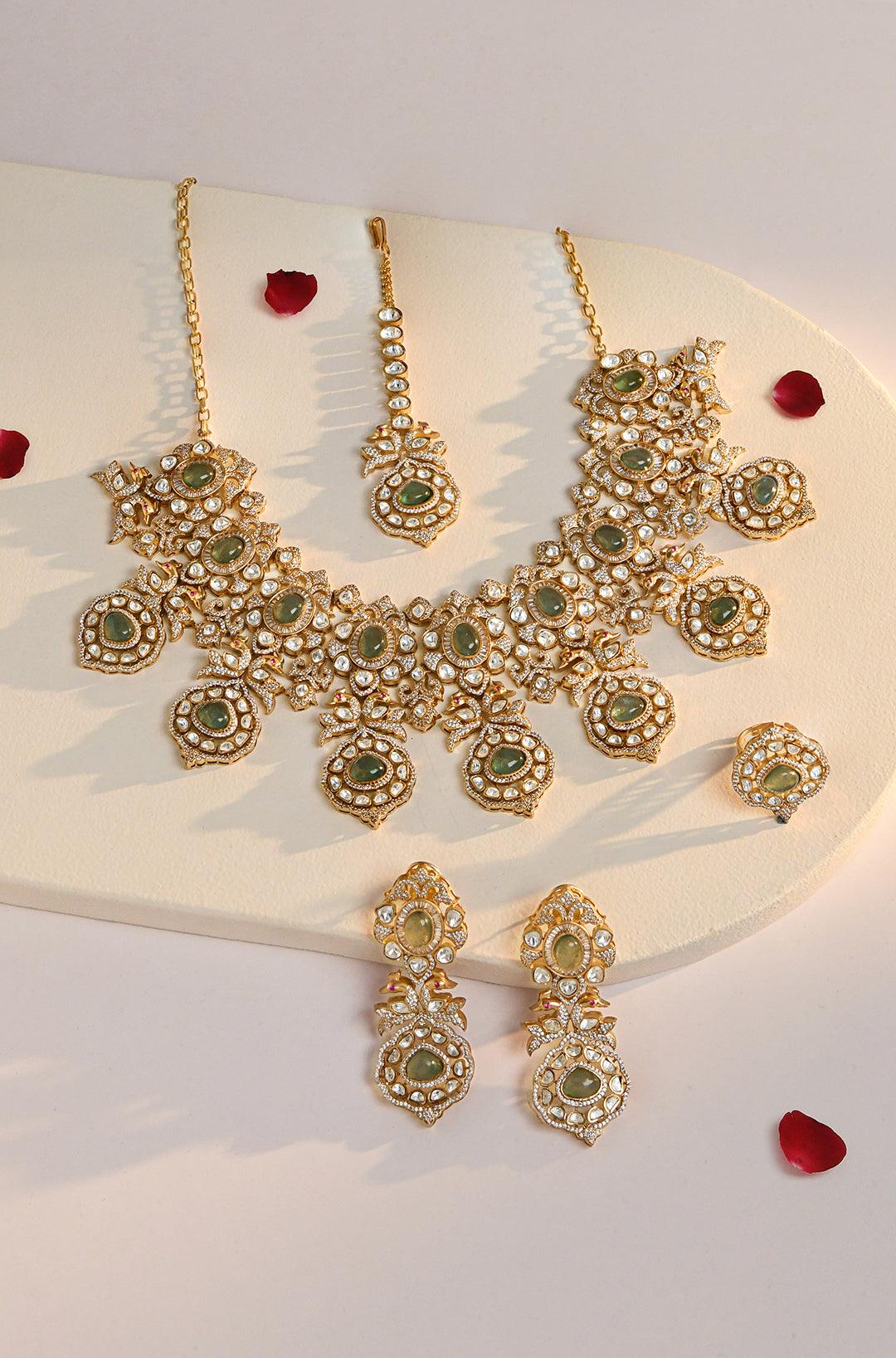 Regal Emerald Kundan Bridal Set - Dyulokha